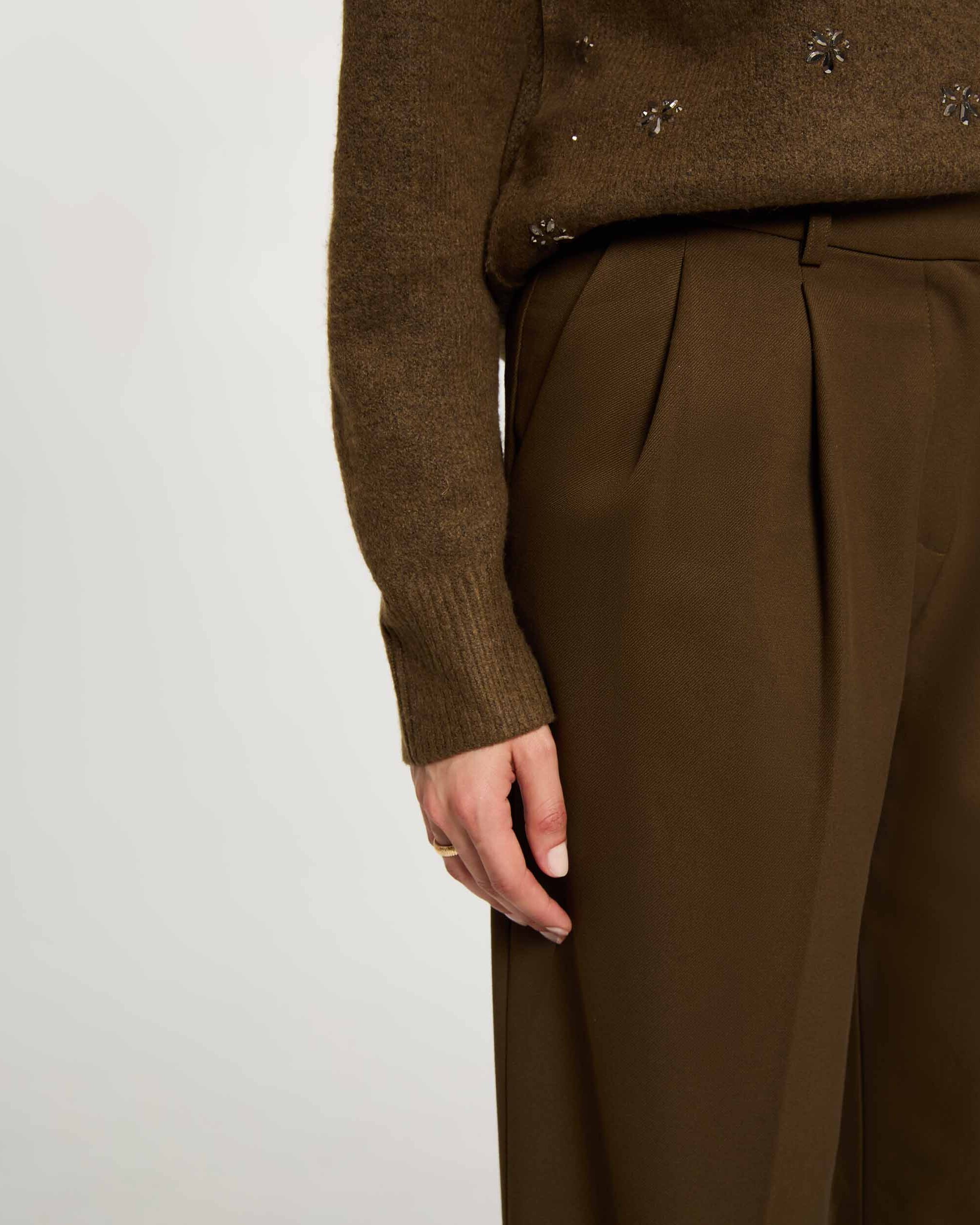 Pantalones anchos de mujer de tiro alto - Morgan - Marrón Marrón-4