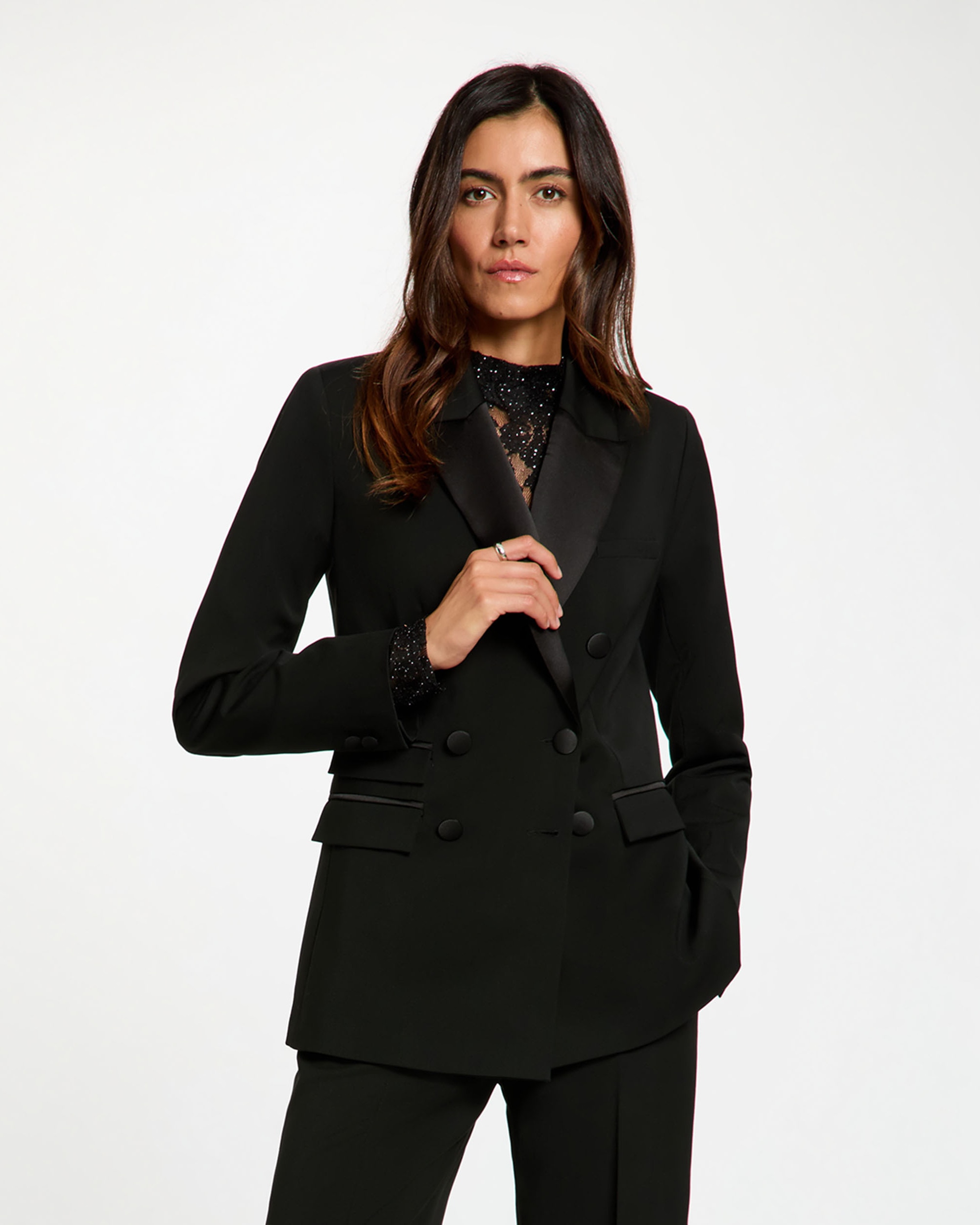 Imagen 1 de Blazer de mujer de doble botonadura con revers a contraste - Morgan - Negro Negro