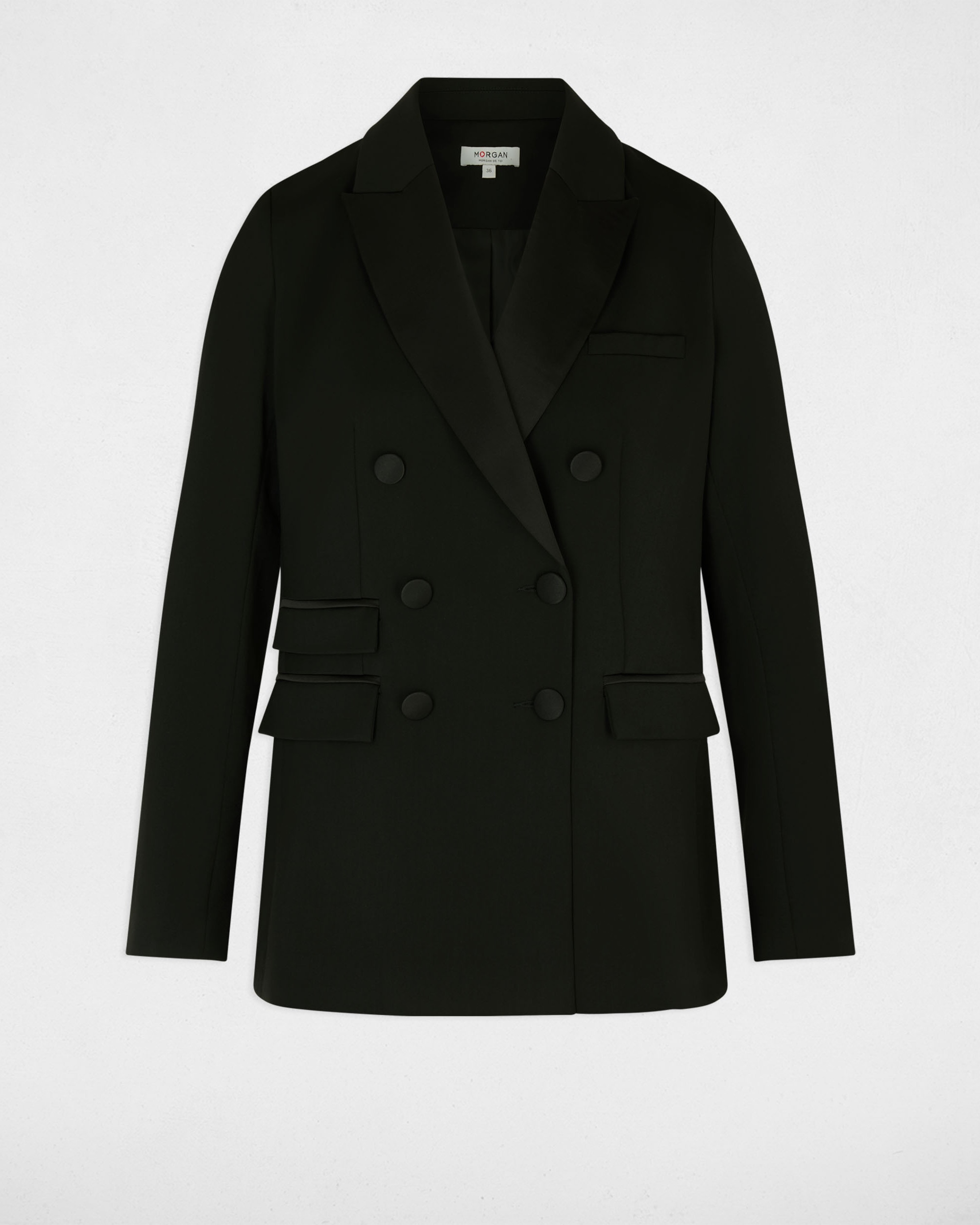 Imagen 5 de Blazer de mujer de doble botonadura con revers a contraste - Morgan - Negro Negro