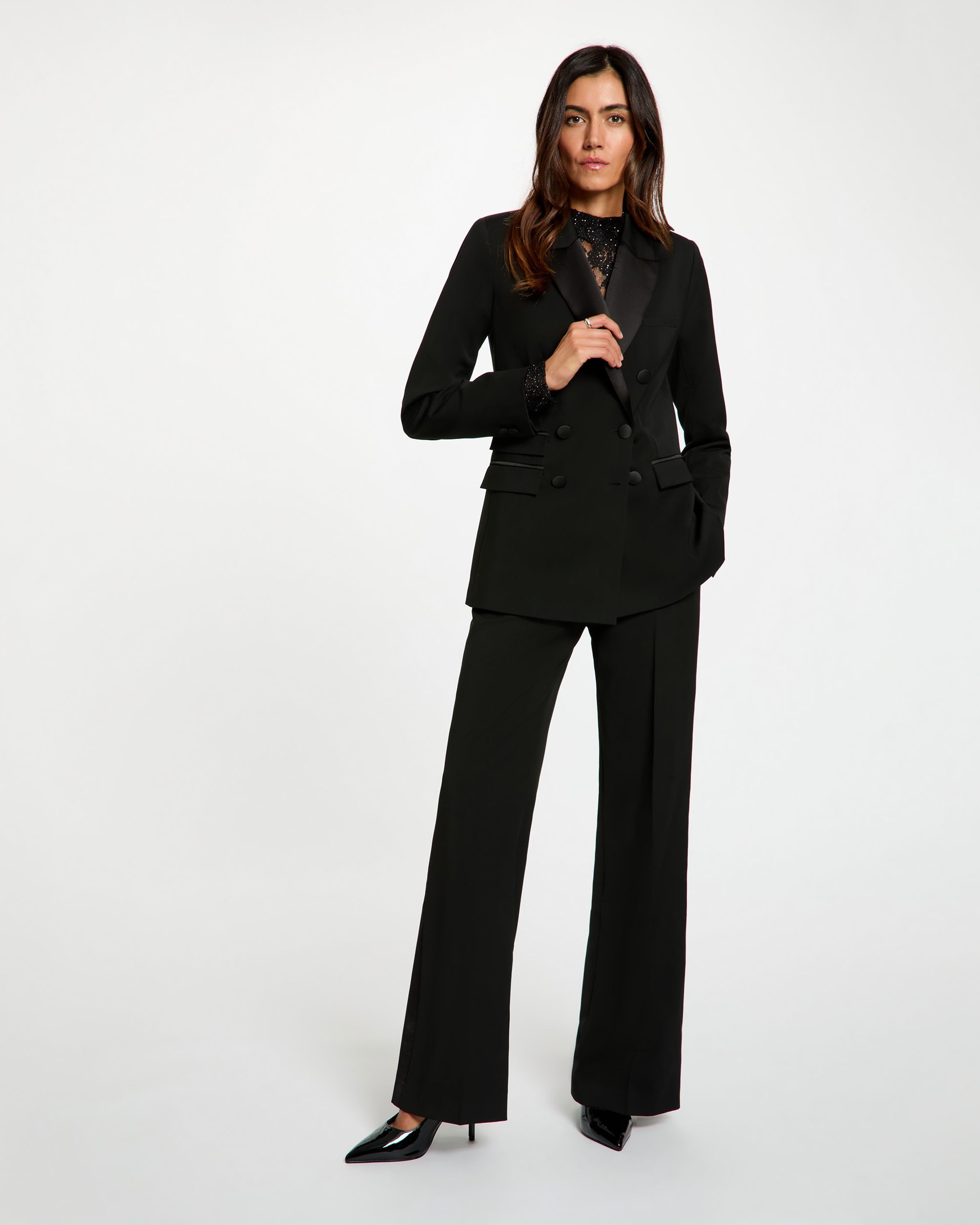 Imagen 3 de Blazer de mujer de doble botonadura con revers a contraste - Morgan - Negro Negro