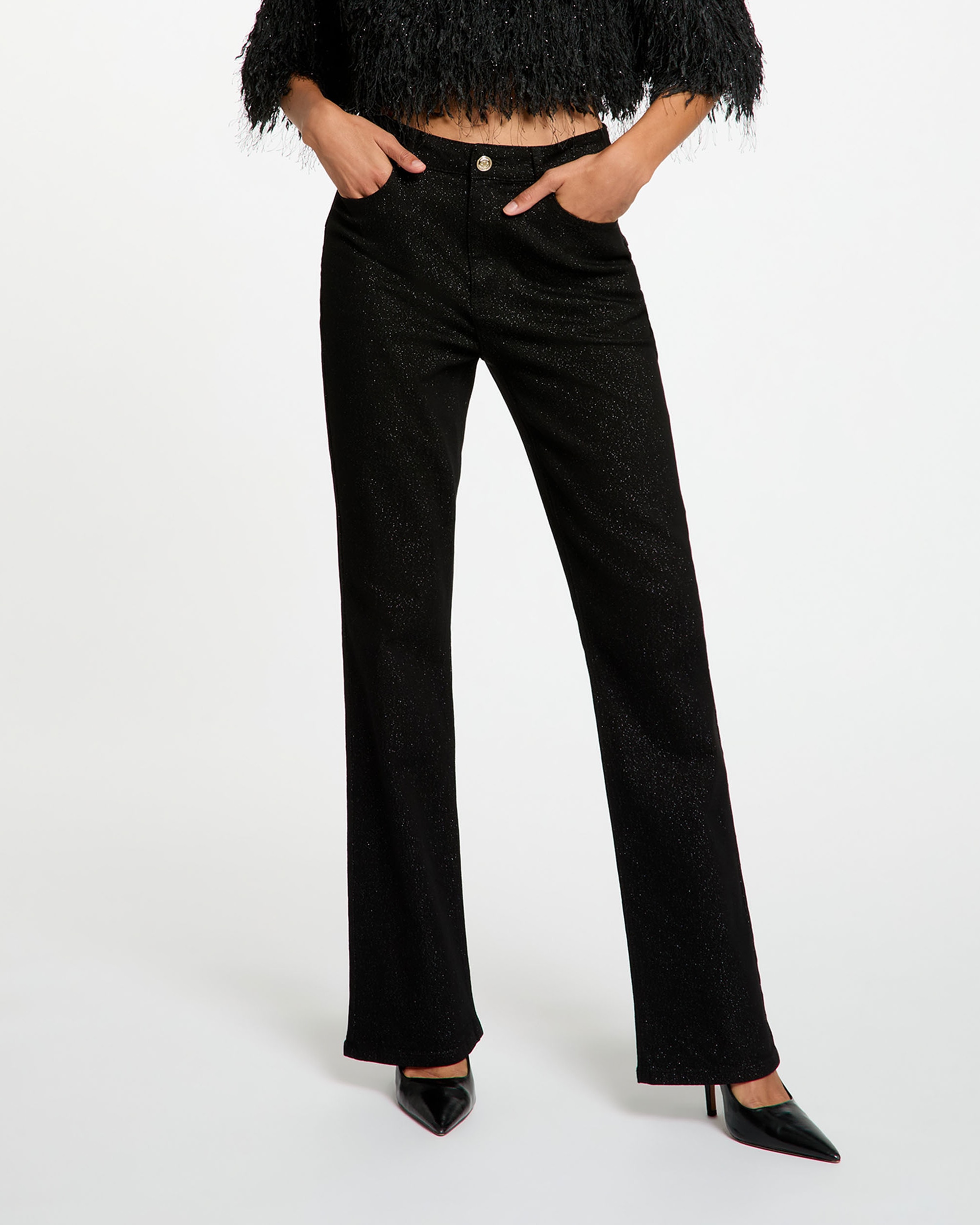 Imagen 1 de Pantalones de campana de mujer con hilo metalizado Negro