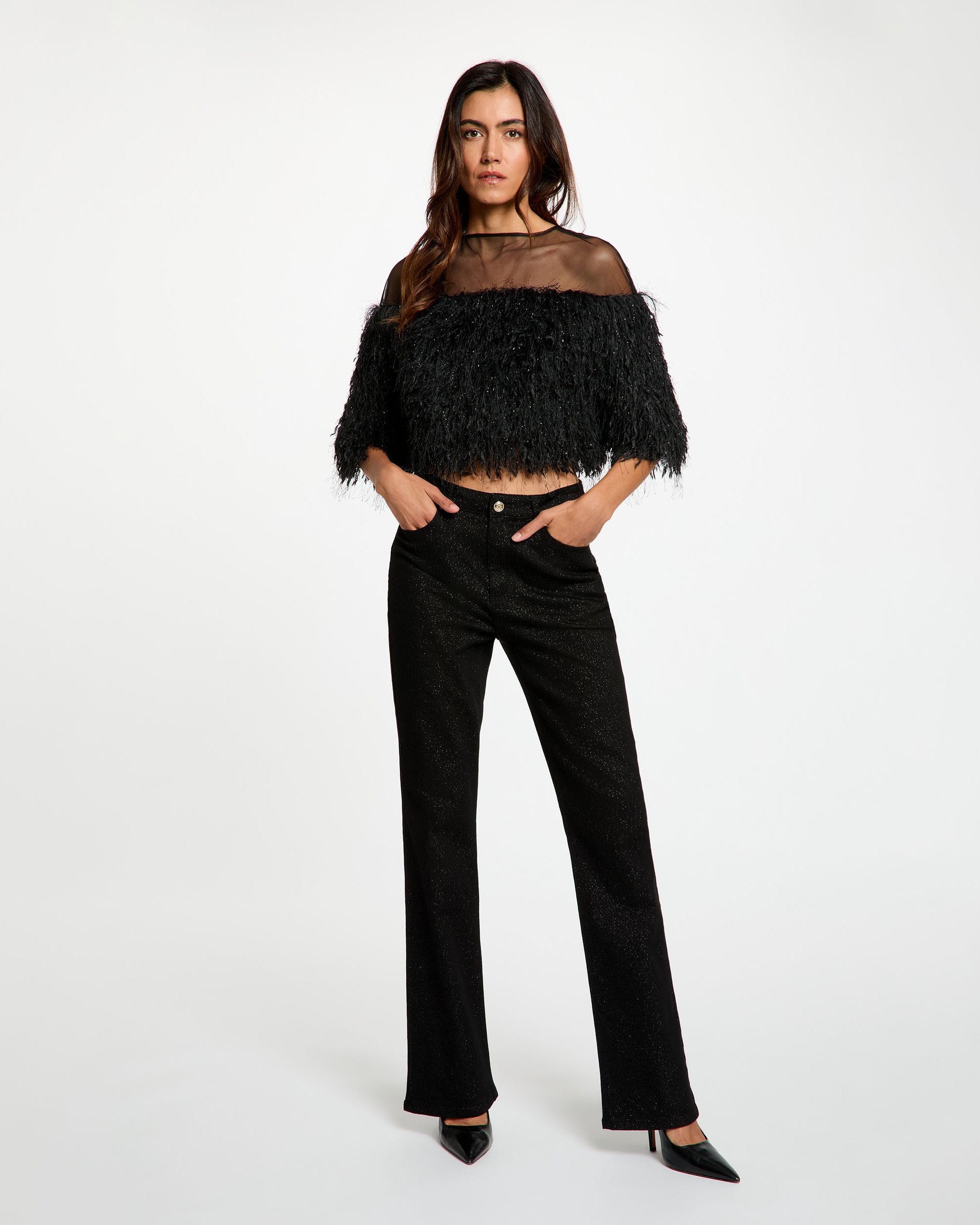 Imagen 3 de Pantalones de campana de mujer con hilo metalizado - Morgan - Negro Negro