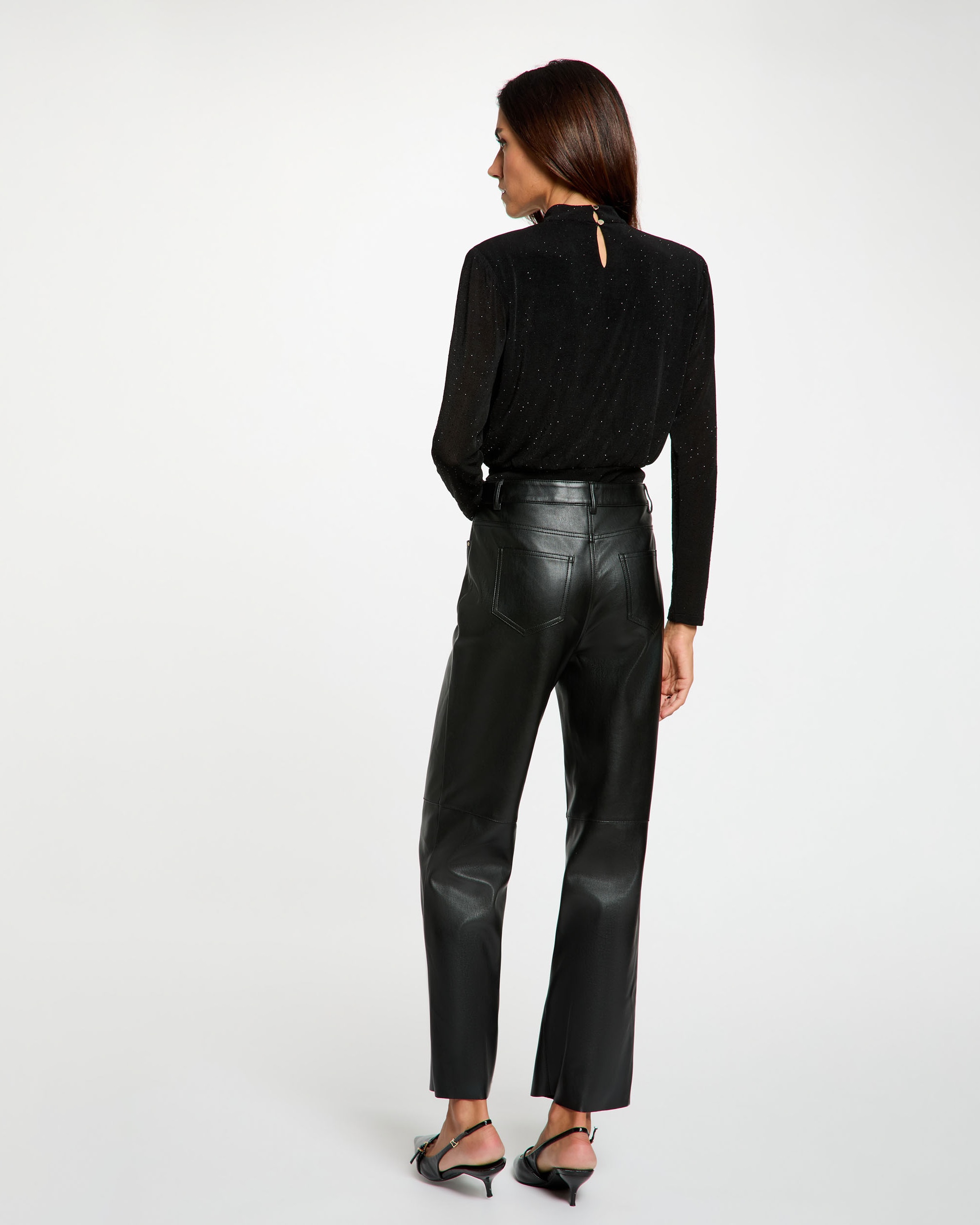 Imagen 2 de Camiseta de mujer con cuello alto y detalles de strass - Morgan - Negro Negro