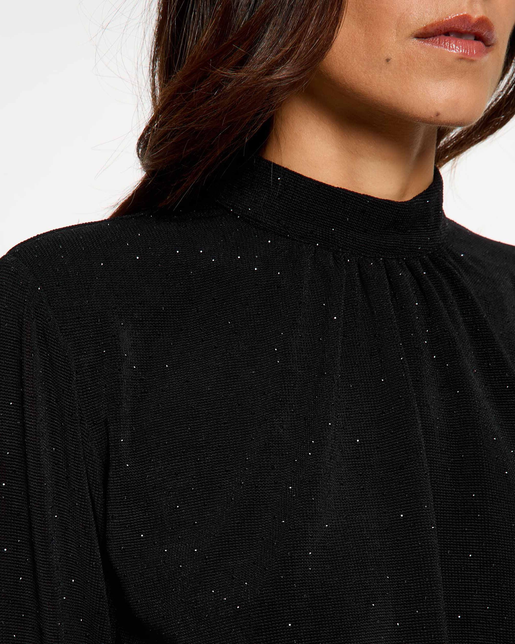 Imagen 4 de Camiseta de mujer con cuello alto y detalles de strass - Morgan - Negro Negro