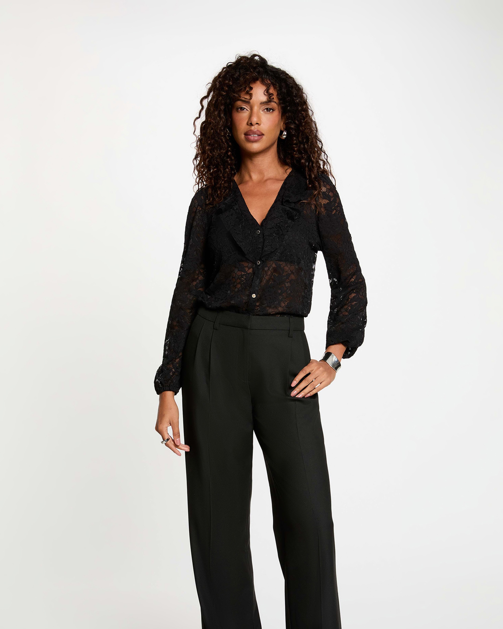 Camiseta de mujer con detalles de encaje - Morgan - Negro Negro-1