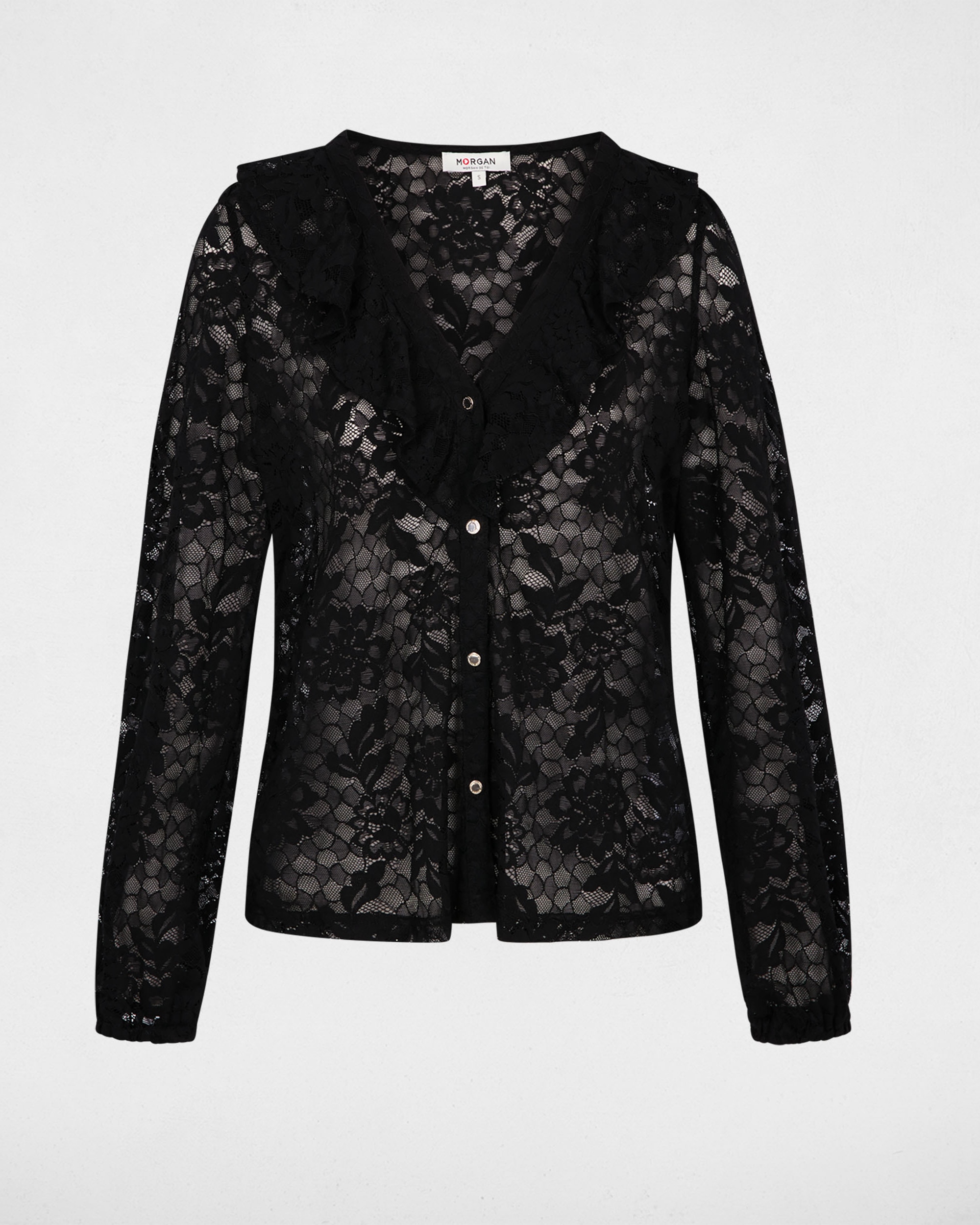 Camiseta de mujer con detalles de encaje - Morgan - Negro Negro-5