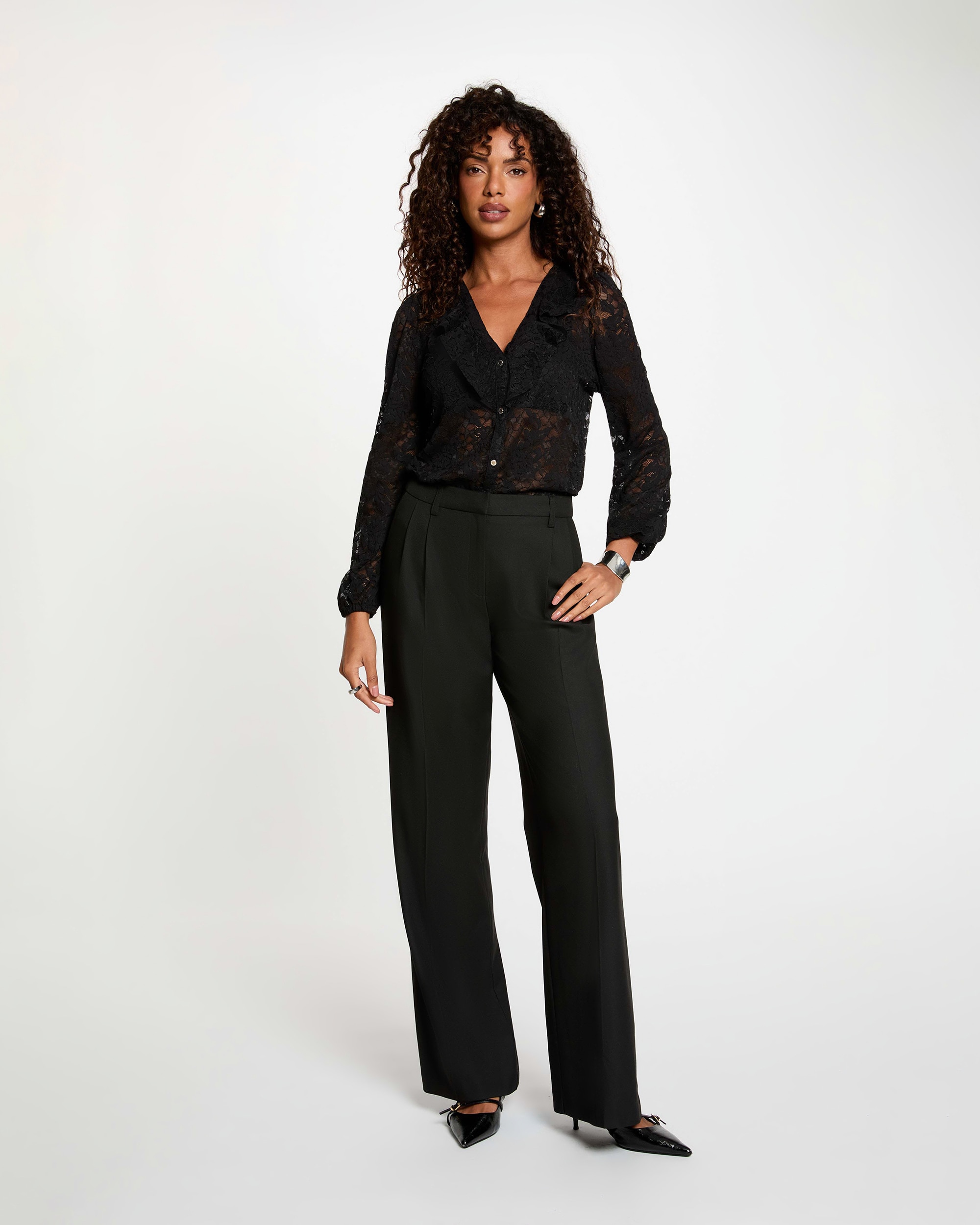 Camiseta de mujer con detalles de encaje - Morgan - Negro Negro-3