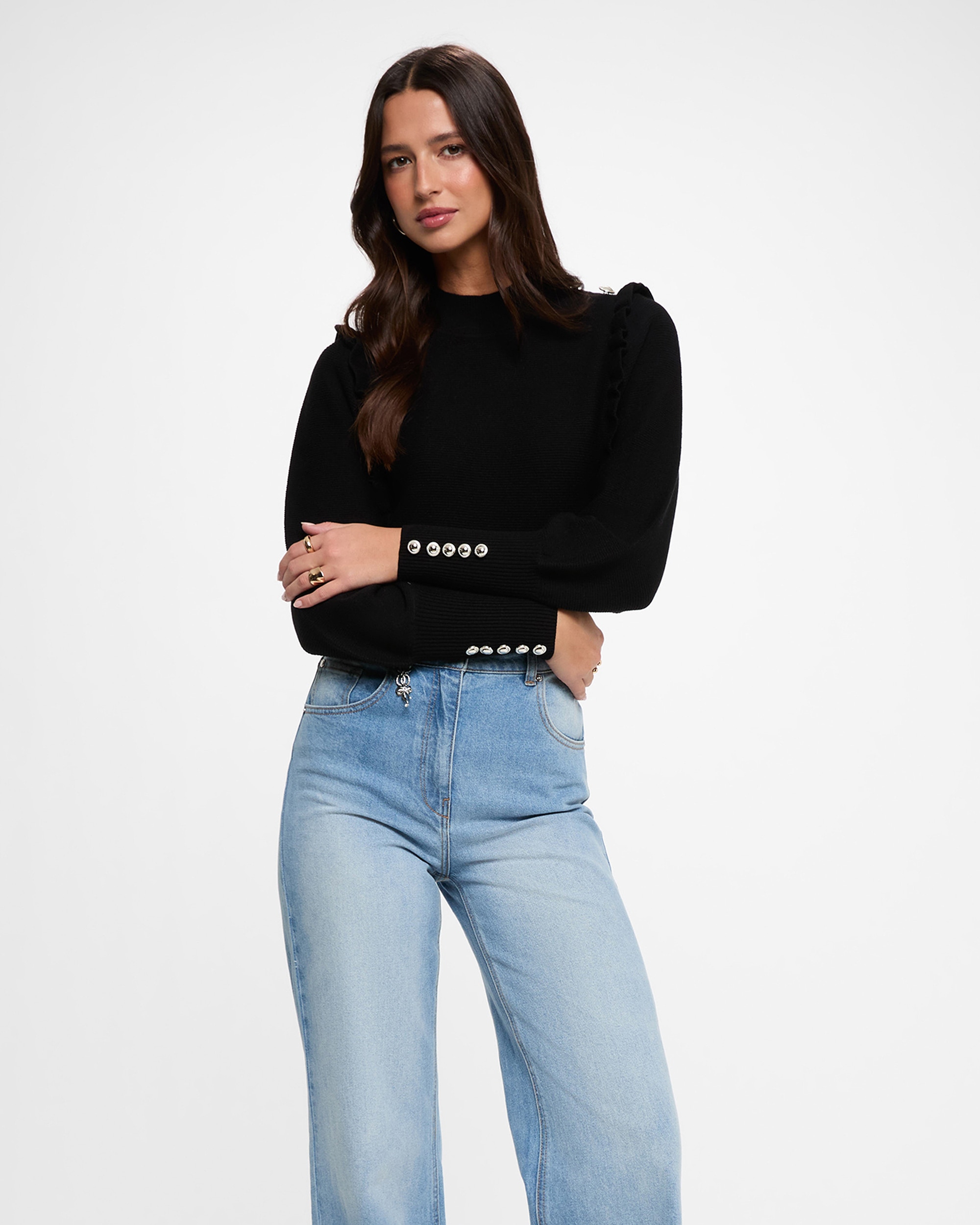 Jersey de mujer con cuello perkins - Morgan - Negro Negro-1