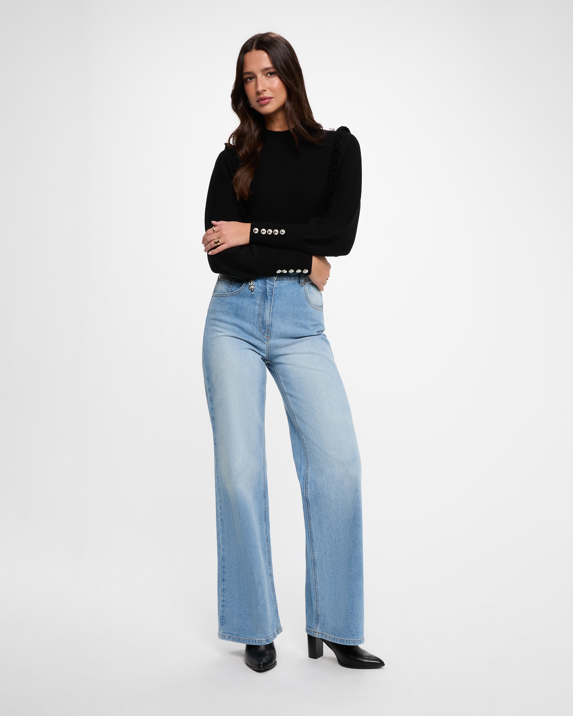 Jersey de mujer con cuello perkins - Morgan - Negro Negro-3