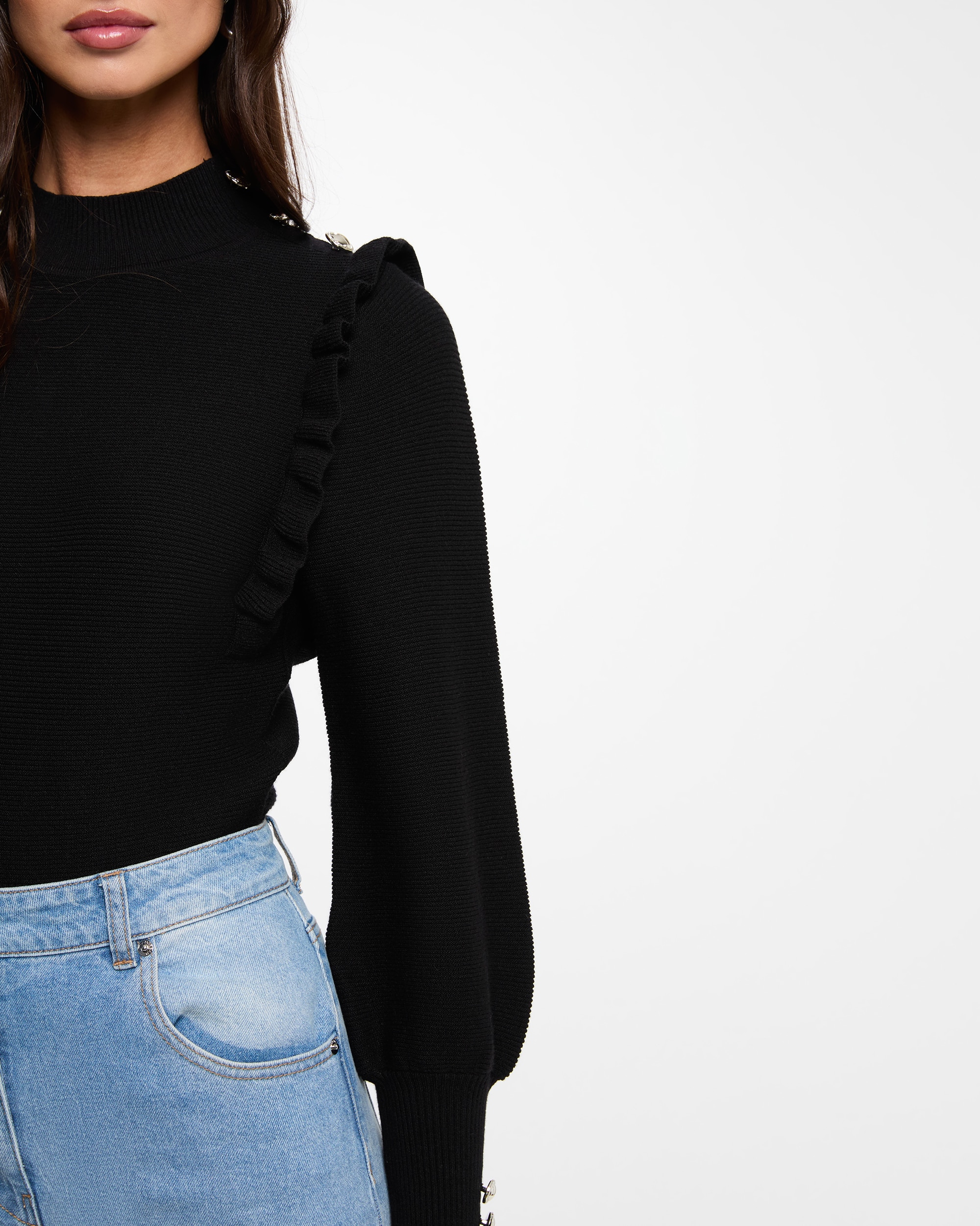 Jersey de mujer con cuello perkins - Morgan - Negro Negro-4