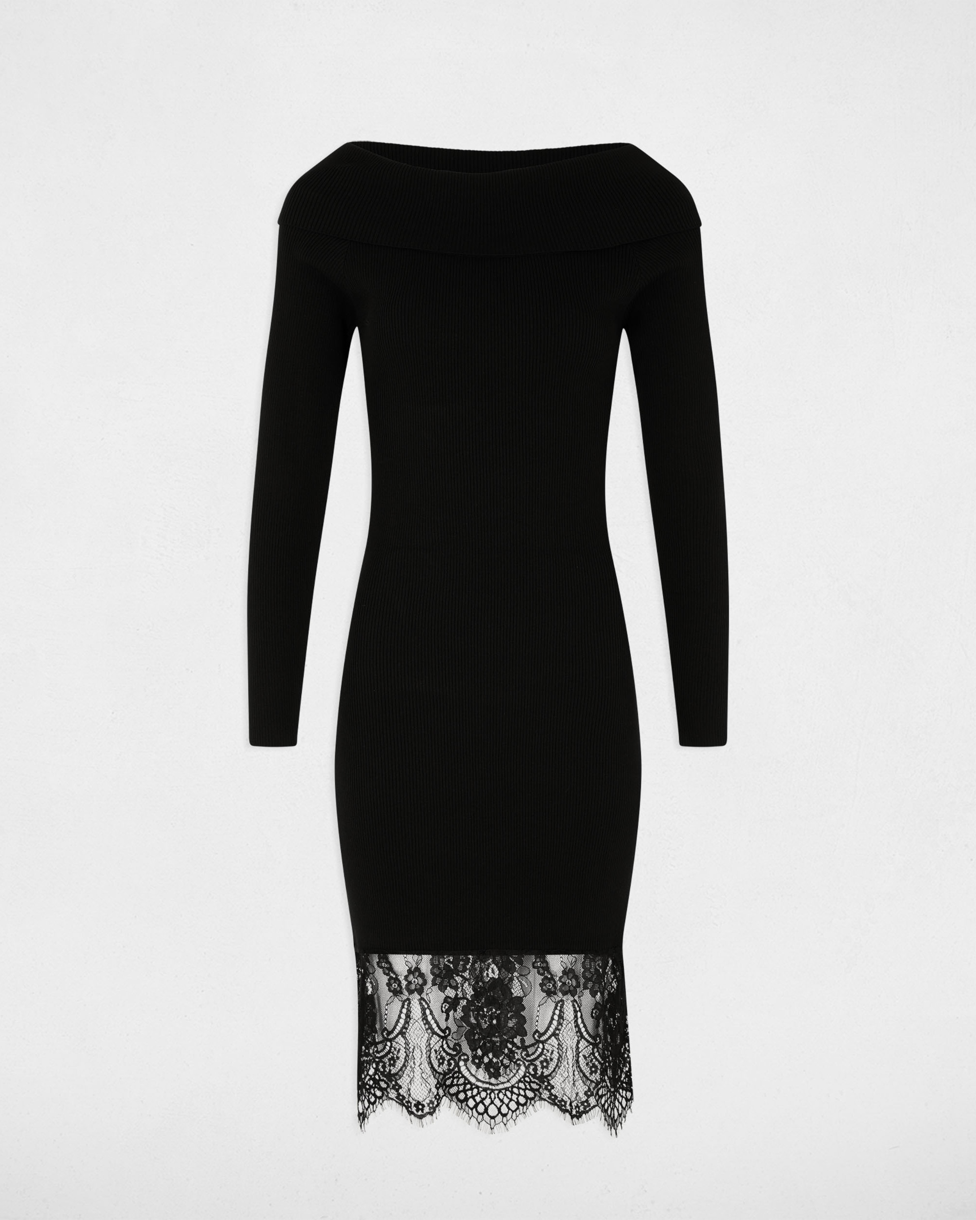 Imagen 5 de Vestido corto en punto ligero con detalle de encaje - Morgan - Negro Negro