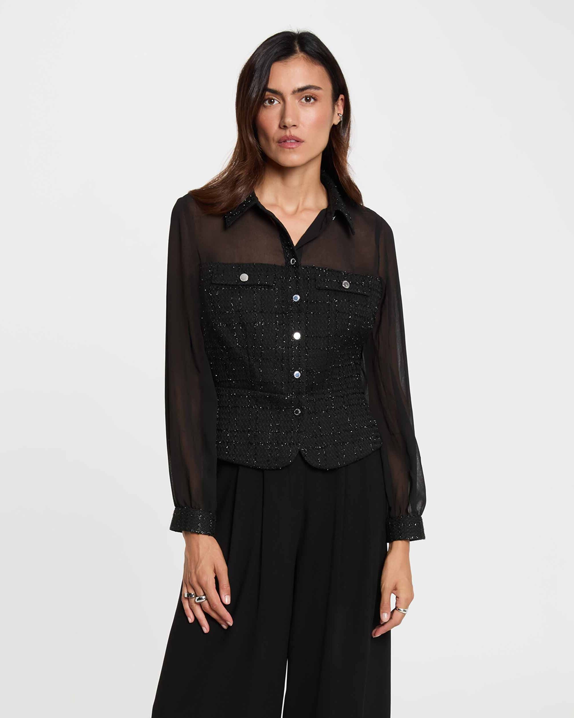 Camisa de mujer con cuello - Morgan - Negro Negro-1