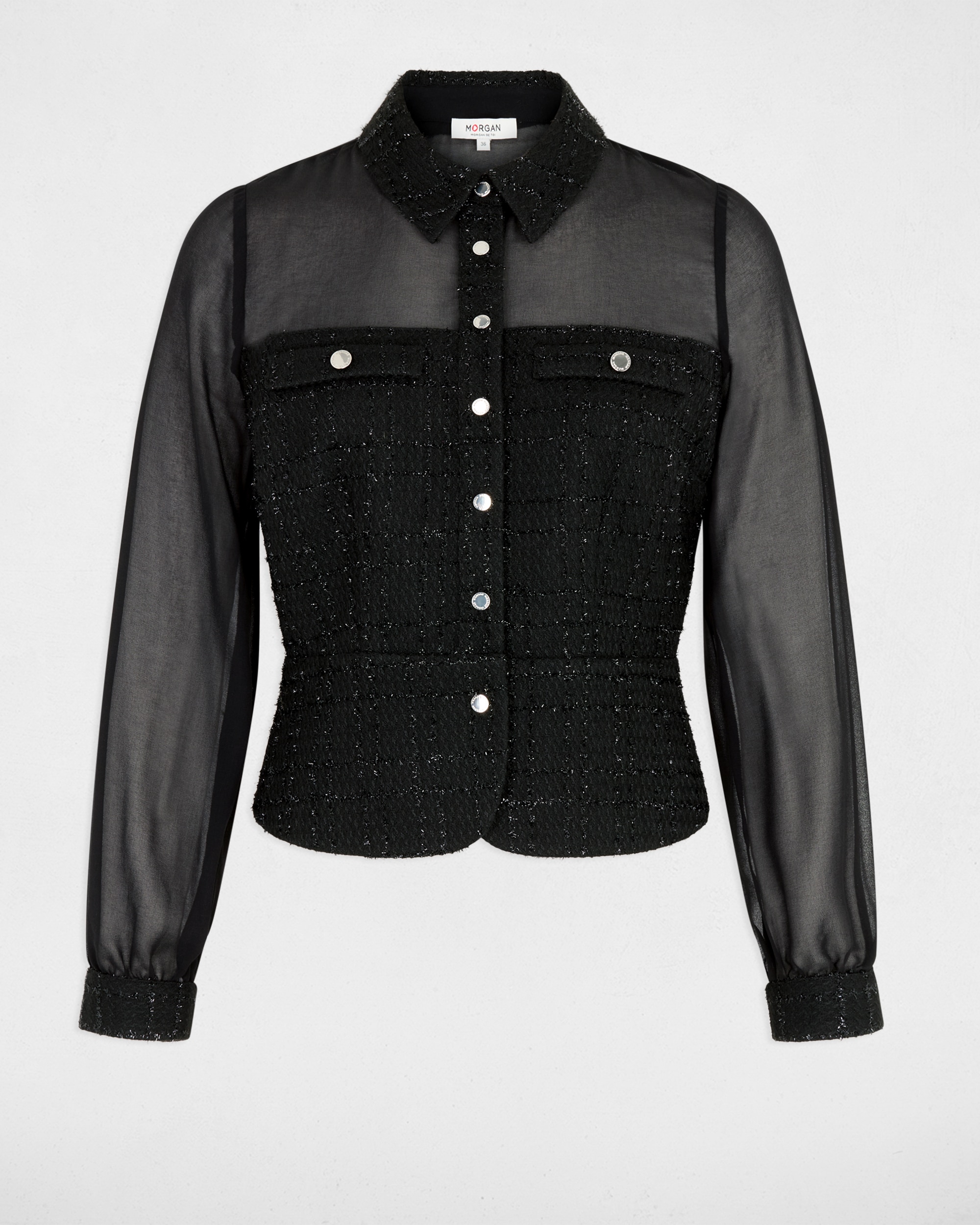 Camisa de mujer con cuello - Morgan - Negro Negro-5