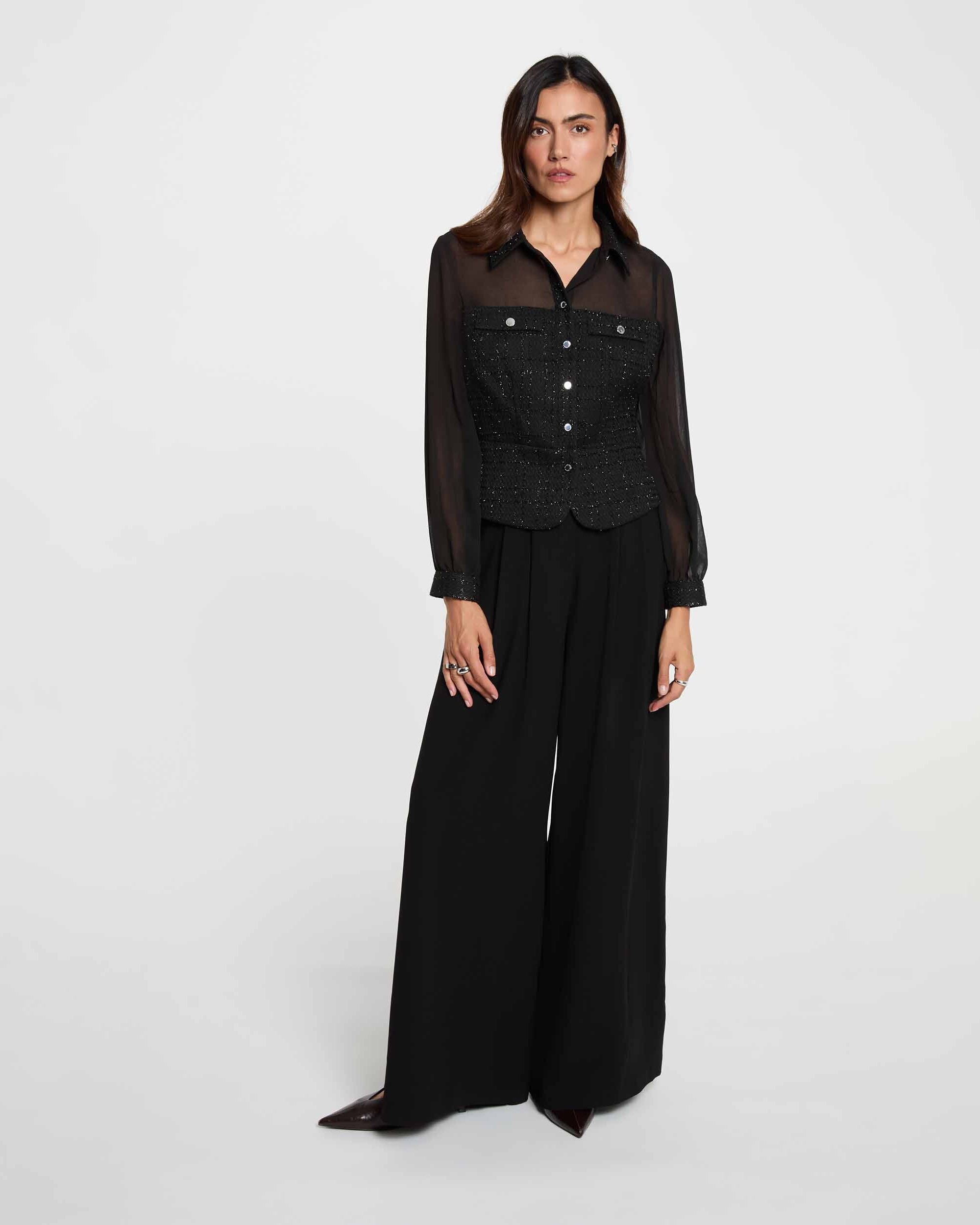 Camisa de mujer con cuello - Morgan - Negro Negro-3