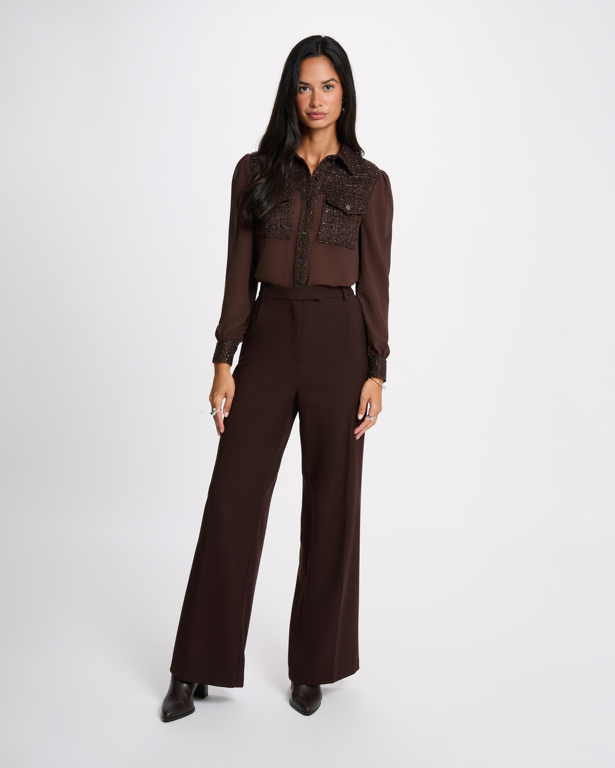 Imagen 3 de Camisa de mujer con pedrería - Morgan - Marrón oscuro Marrón oscuro