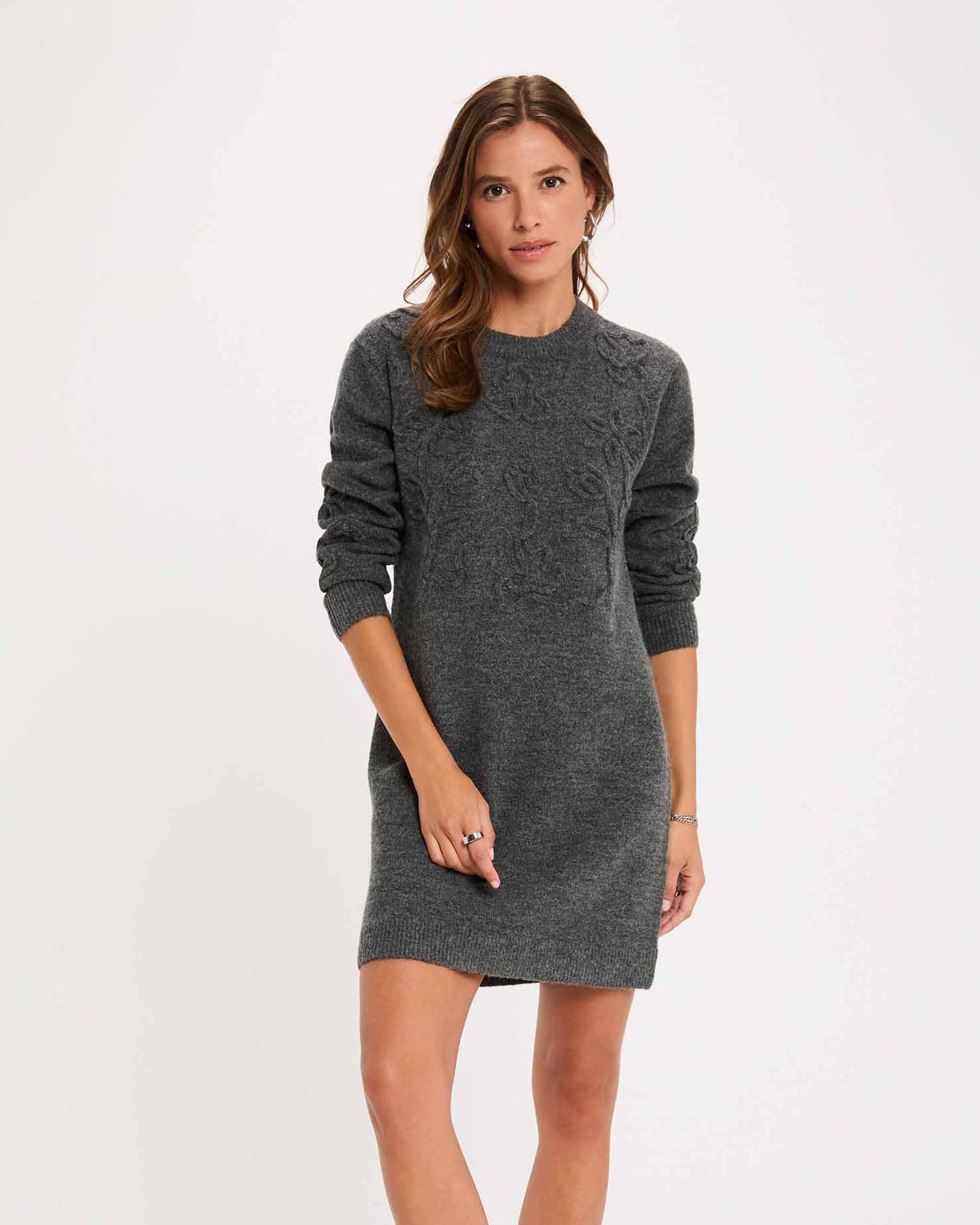 Vestido corto de punto con manga larga - Morgan - Gris oscuro Gris oscuro-1