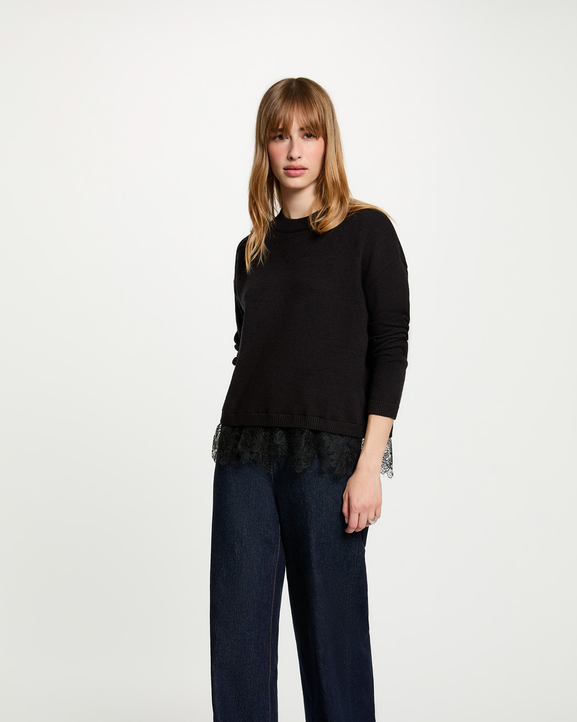 Jersey de mujer con detalle de encaje - Morgan - Negro Negro-1
