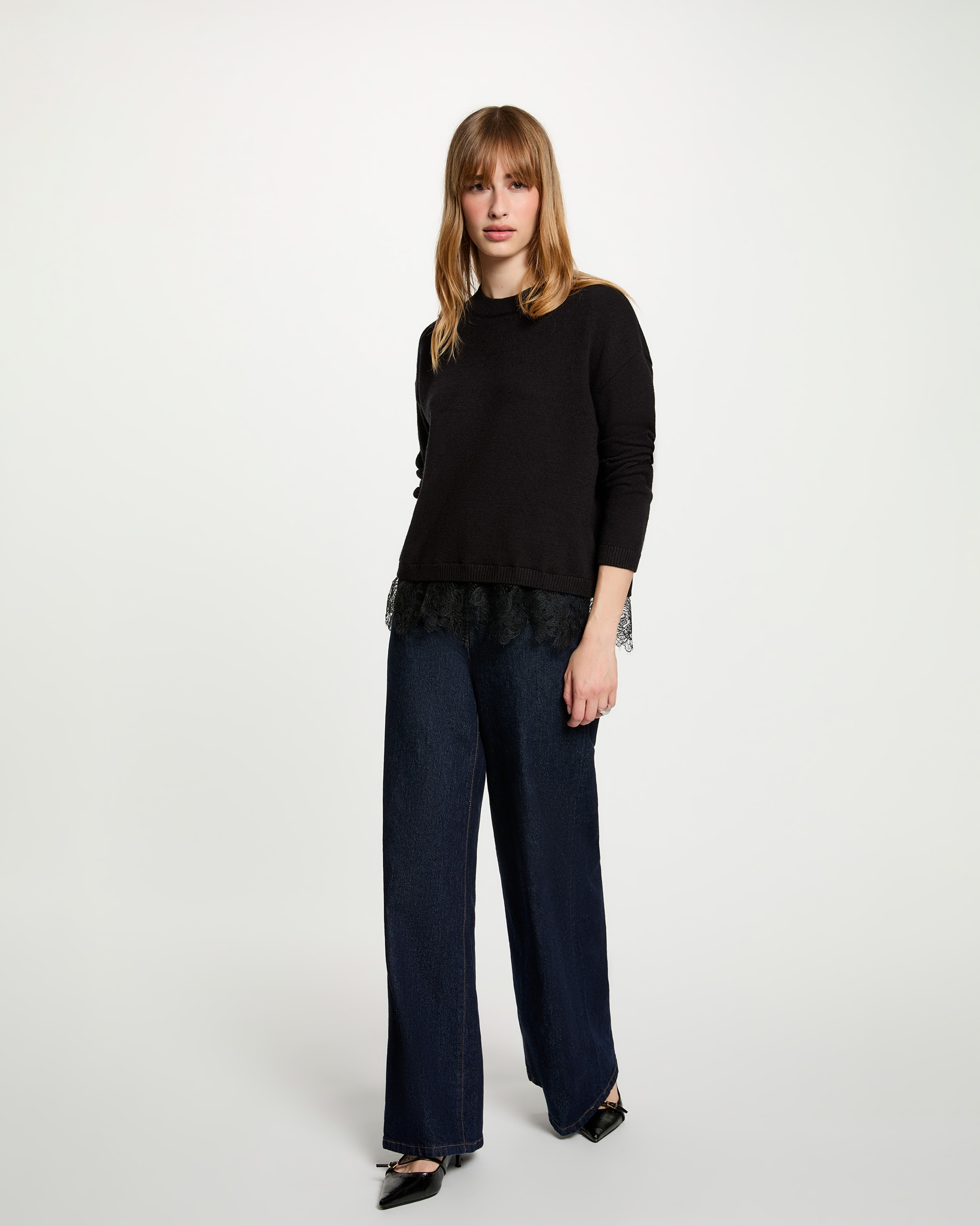 Jersey de mujer con detalle de encaje - Morgan - Negro Negro-3