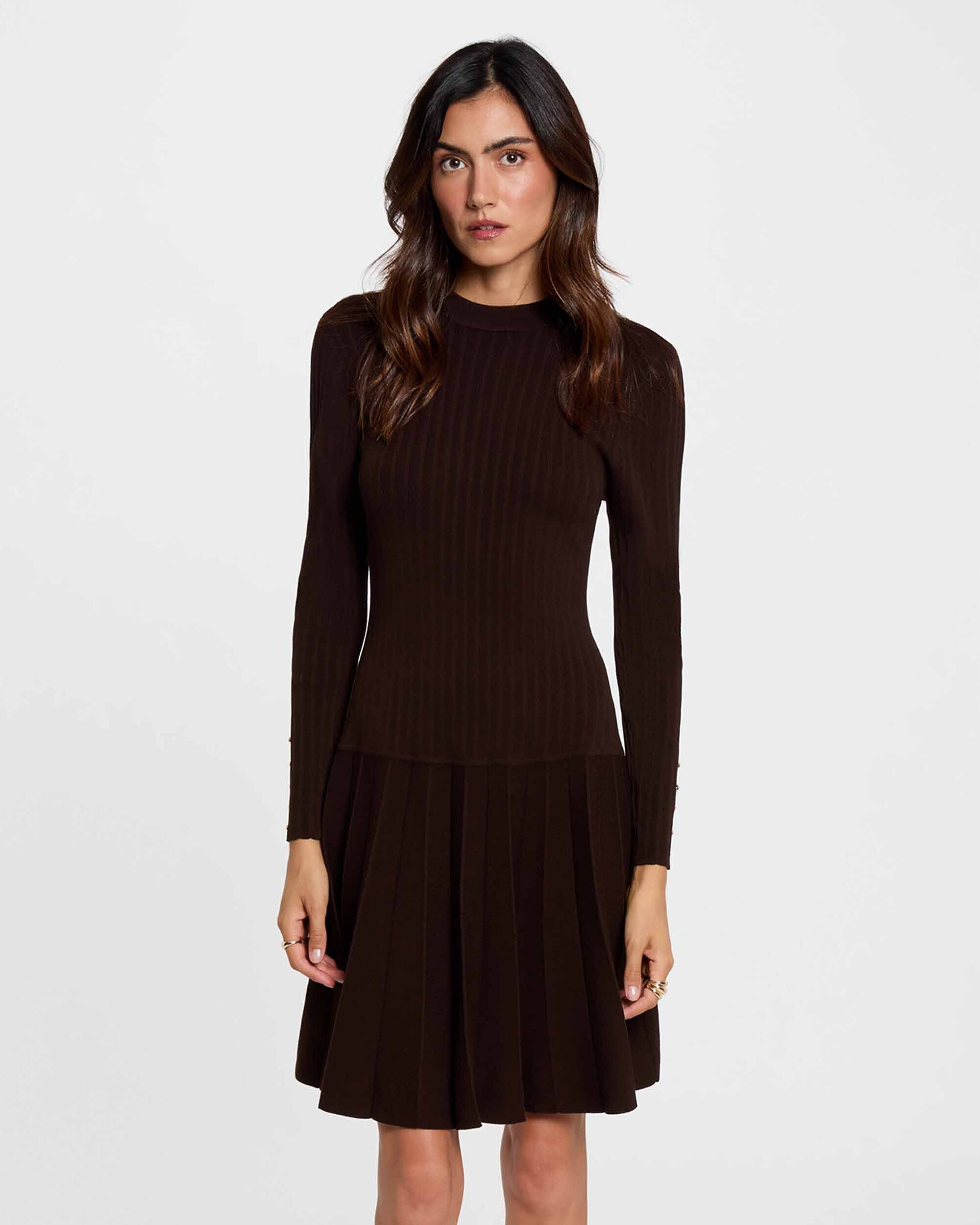 Vestido corto con manga larga - Morgan - Marrón oscuro Marrón oscuro-1