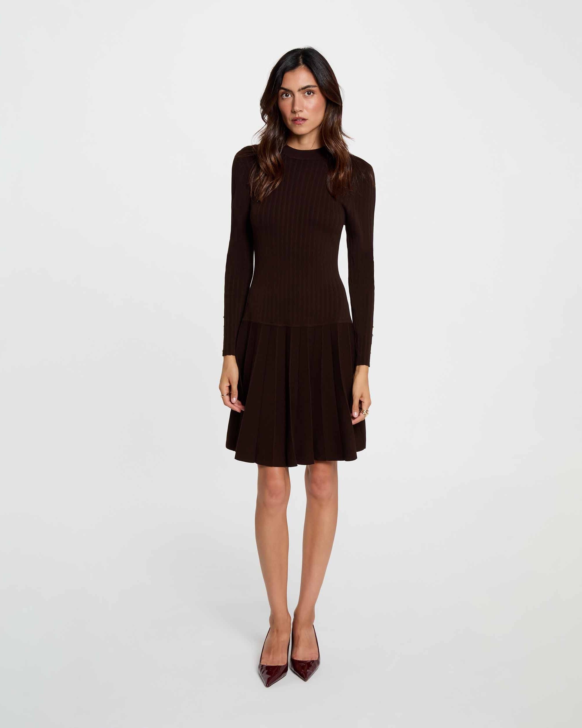 Vestido corto con manga larga - Morgan - Marrón oscuro Marrón oscuro-3