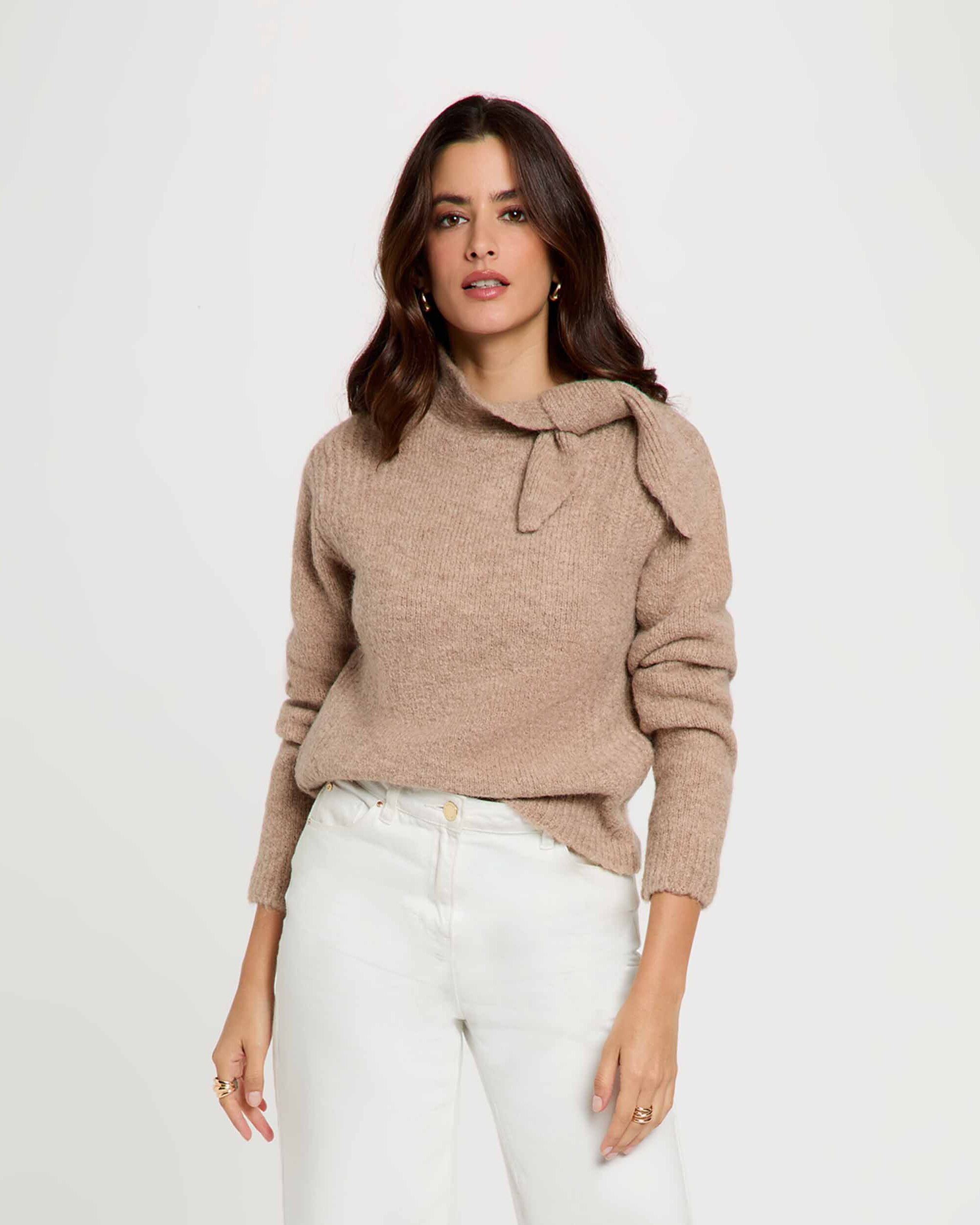 Imagen 1 de Jersey de mujer con cuello con lazo - Morgan - Beige Beige