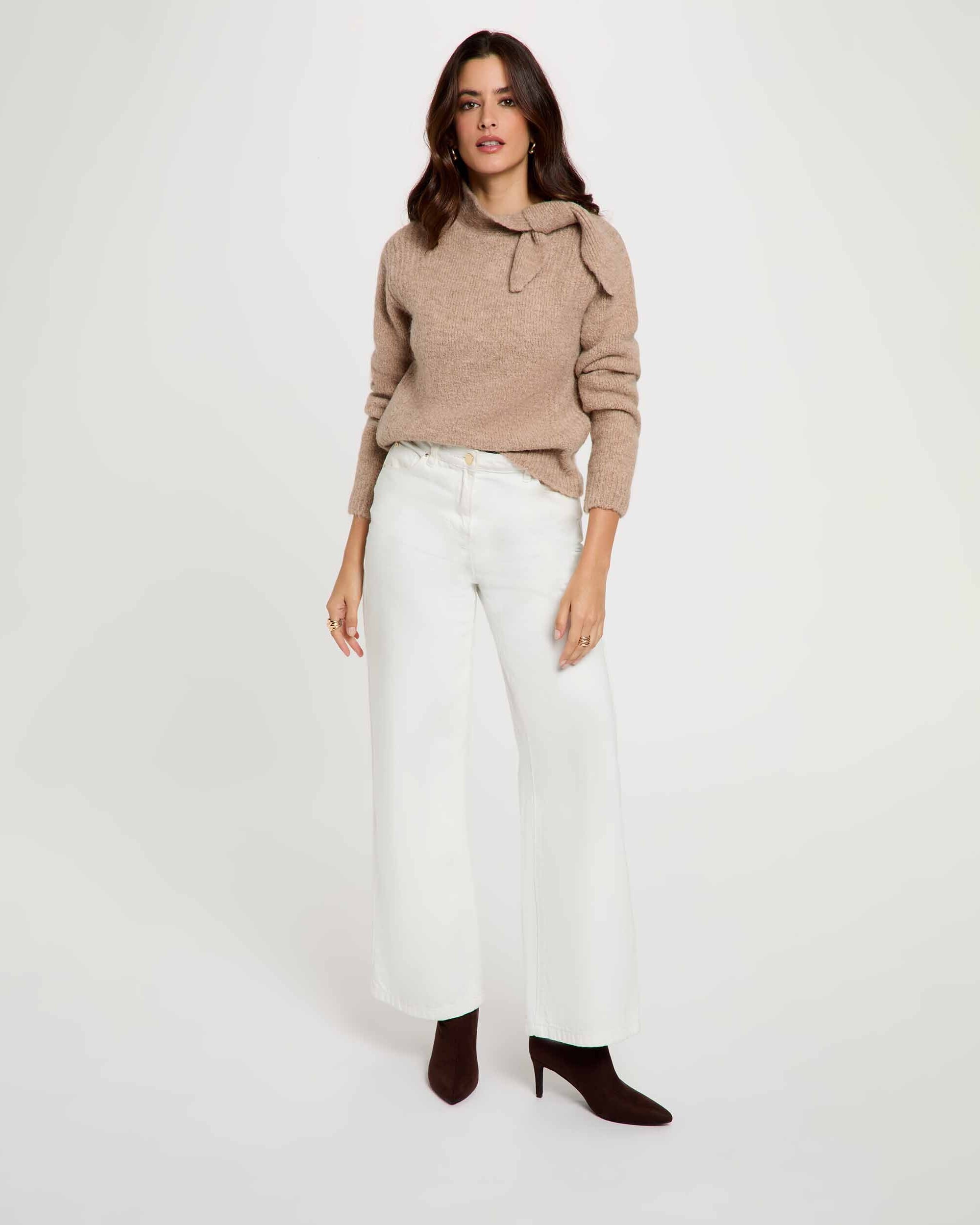 Imagen 4 de Jersey de mujer con cuello con lazo - Morgan - Beige Beige