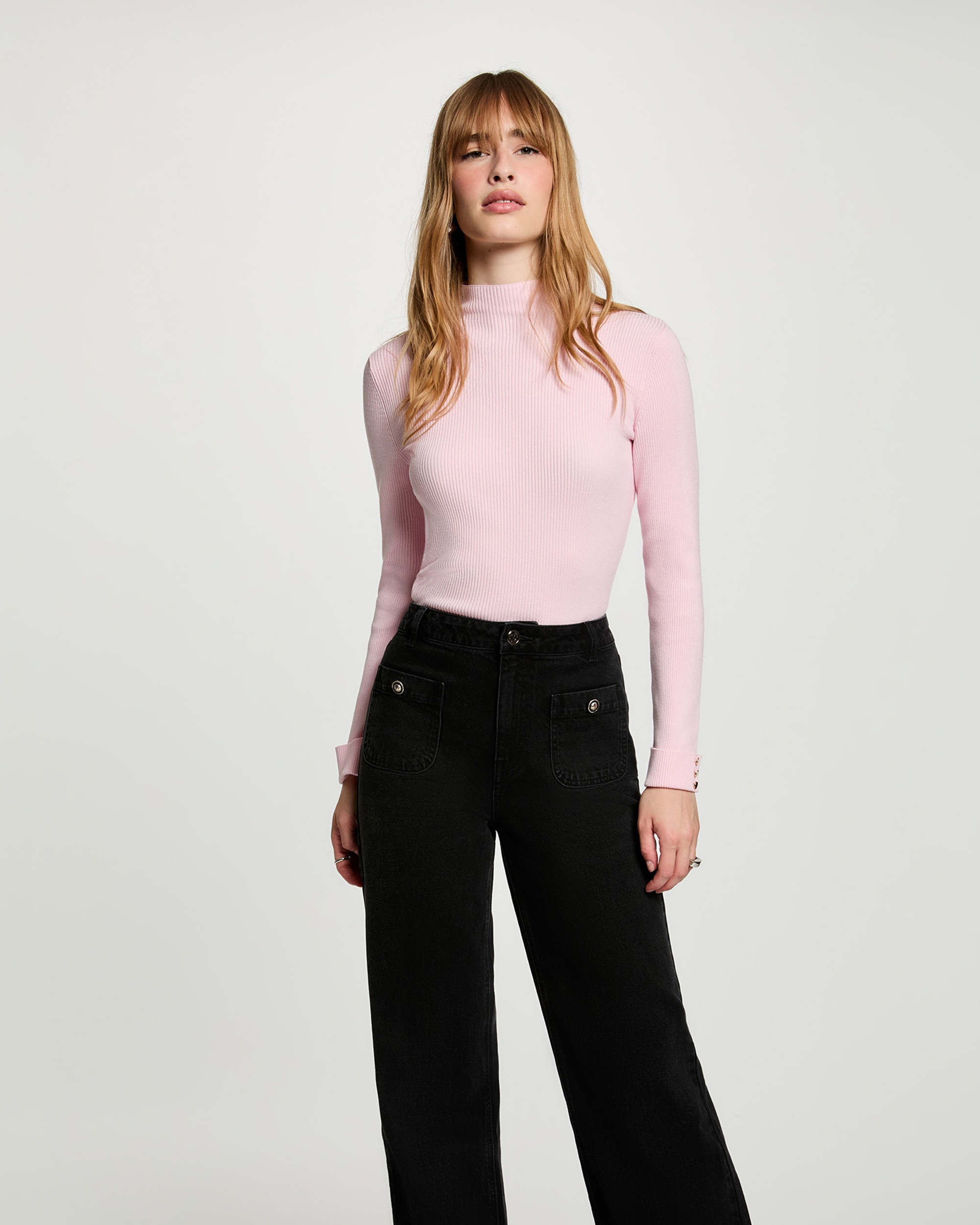 Jersey de mujer con cuello alto - Morgan - Rosa pastel Rosa pastel-1