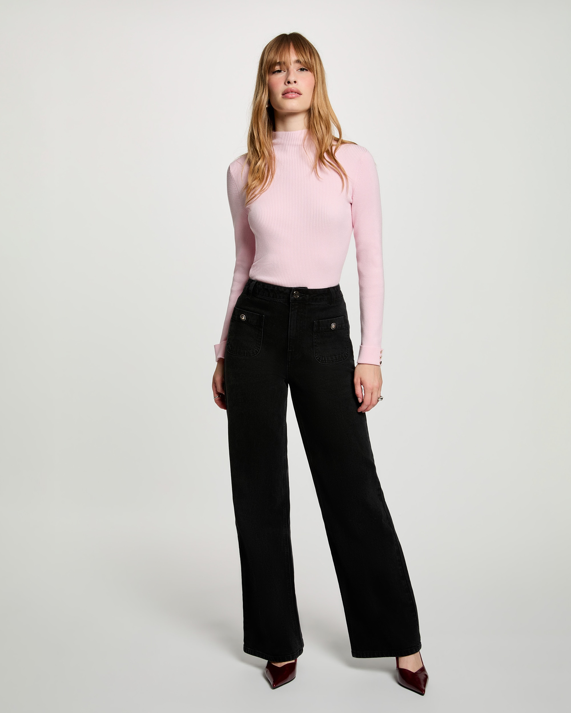 Jersey de mujer con cuello alto - Morgan - Rosa pastel Rosa pastel-3