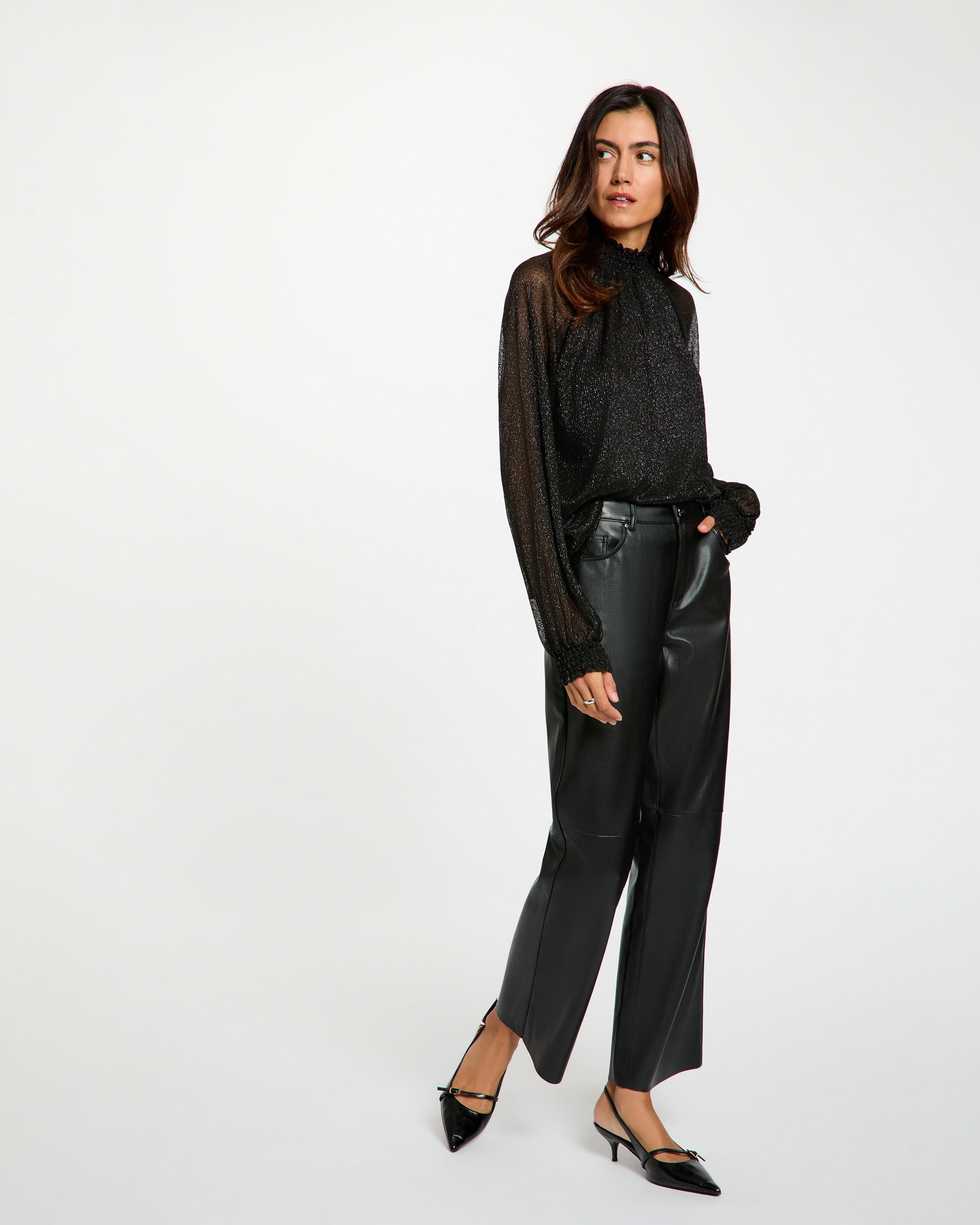 Imagen 3 de Camiseta de mujer con cuello alto y detalles de strass - Morgan - Negro Negro