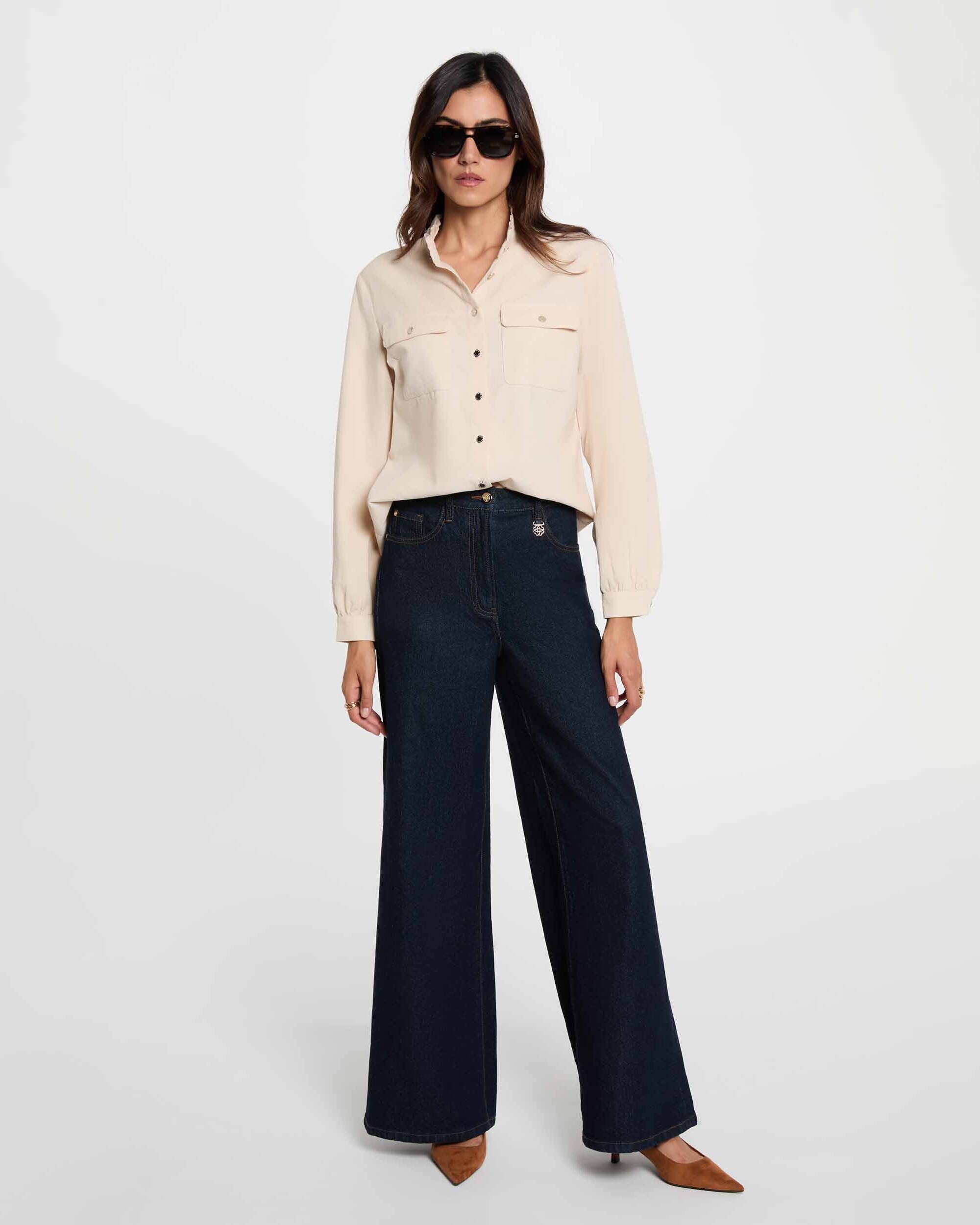 Camisa de mujer con bolsillos - Morgan - Marfil Marfil-3