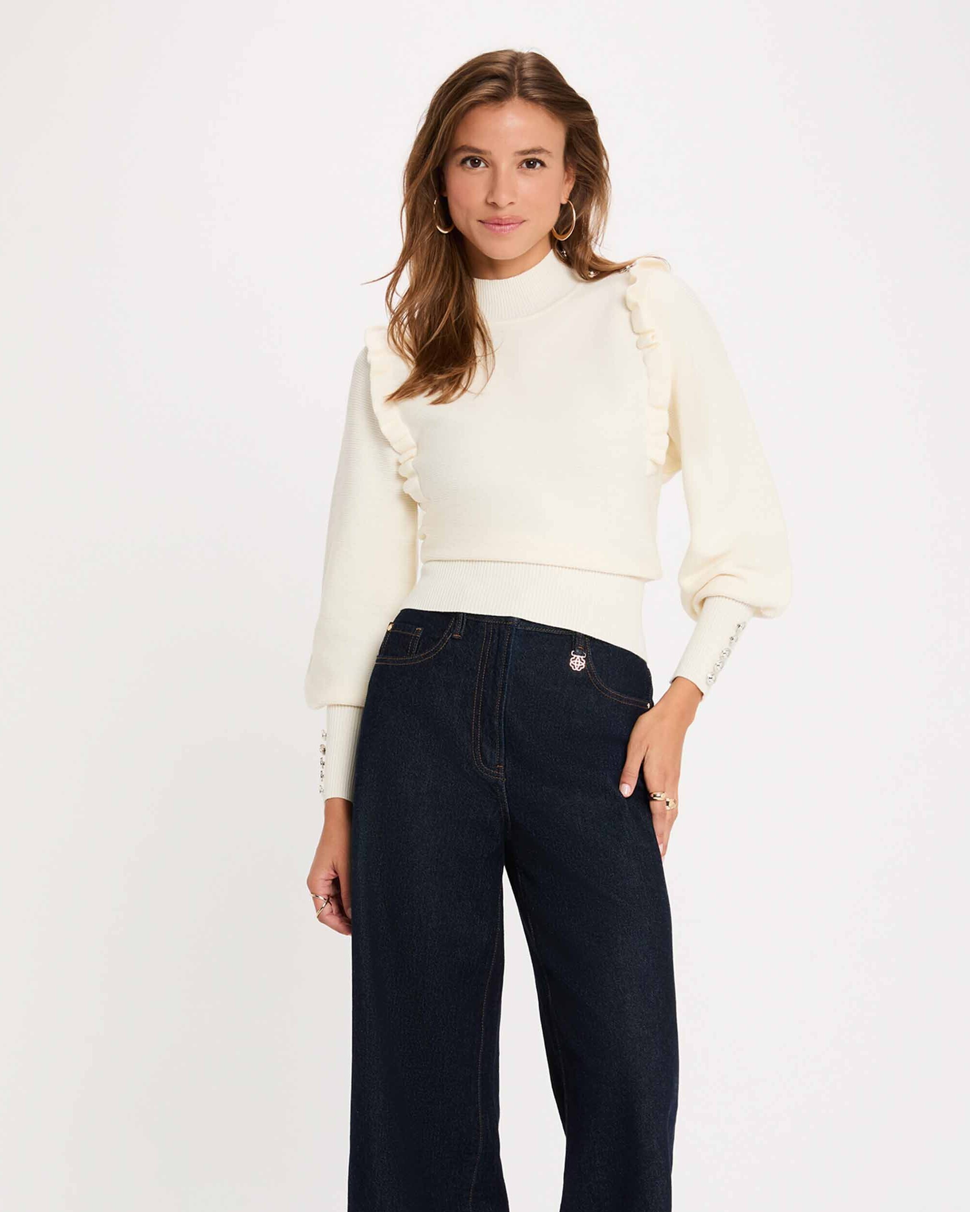 Jersey de mujer con cuello perkins - Morgan - Marfil Marfil-1