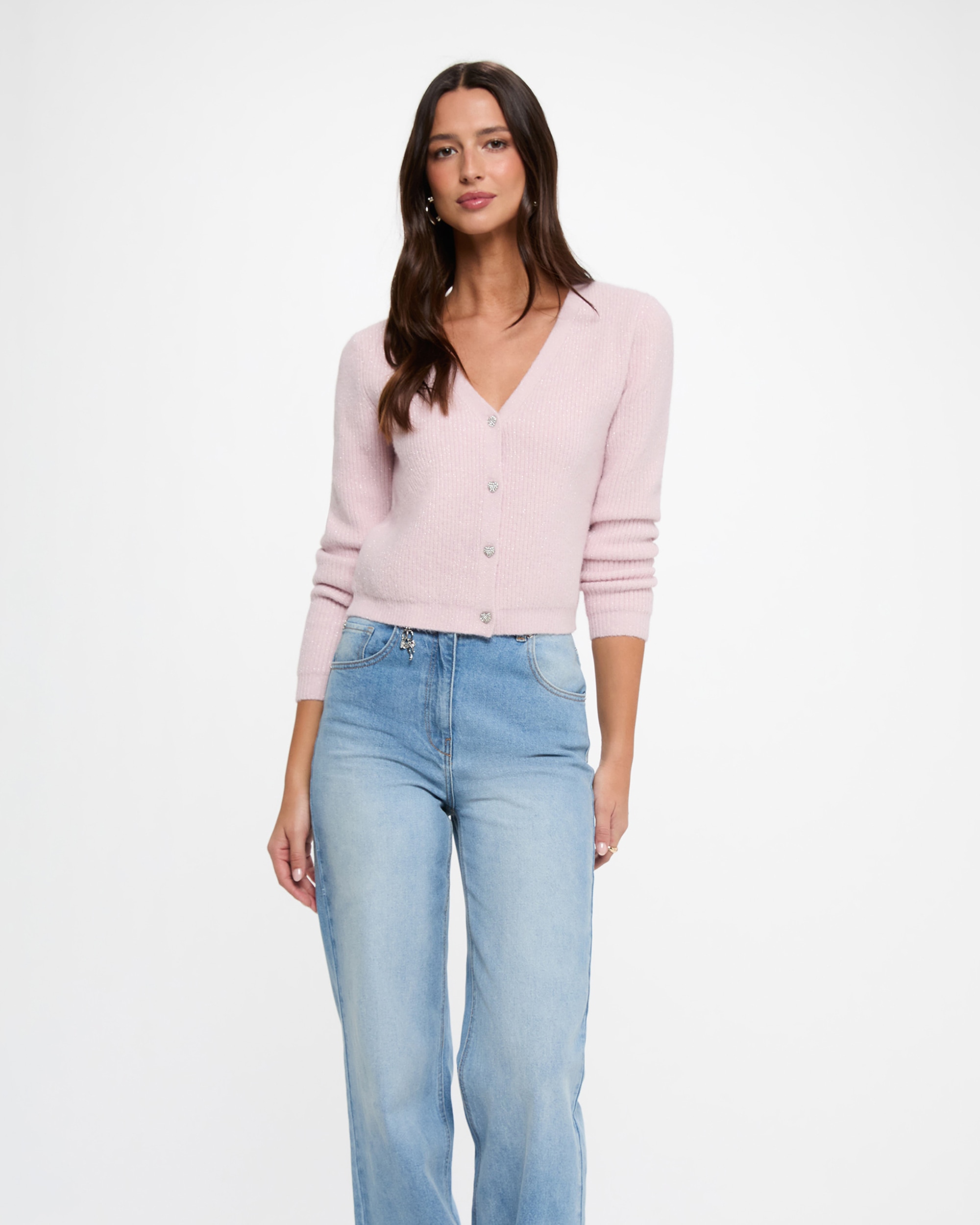 Cárdigan de mujer en lana - Morgan - Rosa pastel Rosa pastel-1