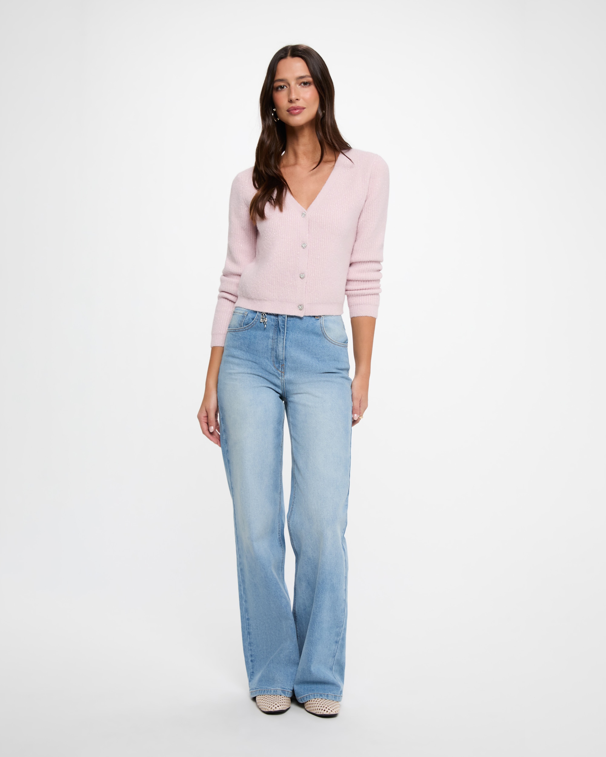 Cárdigan de mujer en lana - Morgan - Rosa pastel Rosa pastel-3