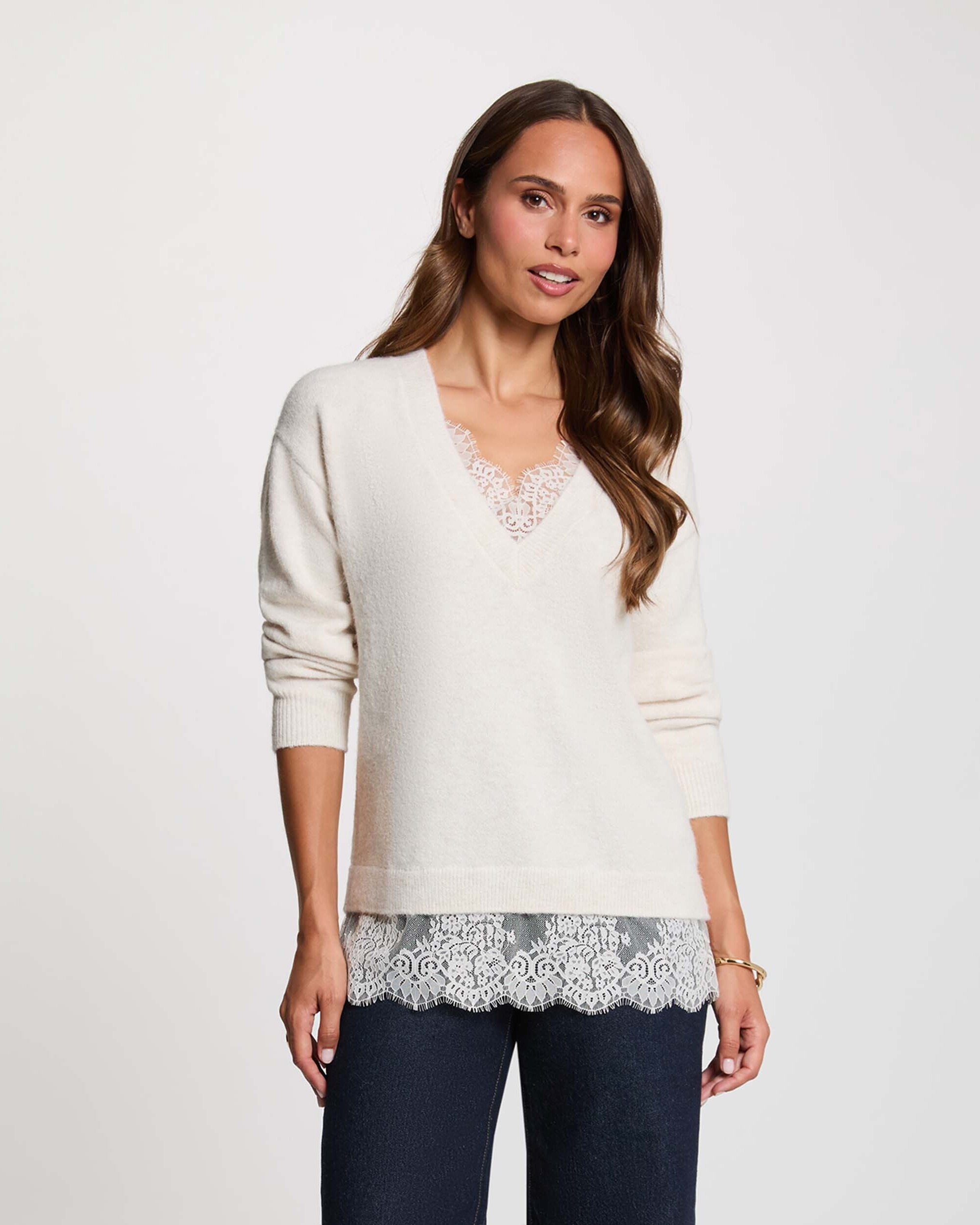 Imagen 1 de Jersey de mujer con encaje - Morgan - Marfil Marfil