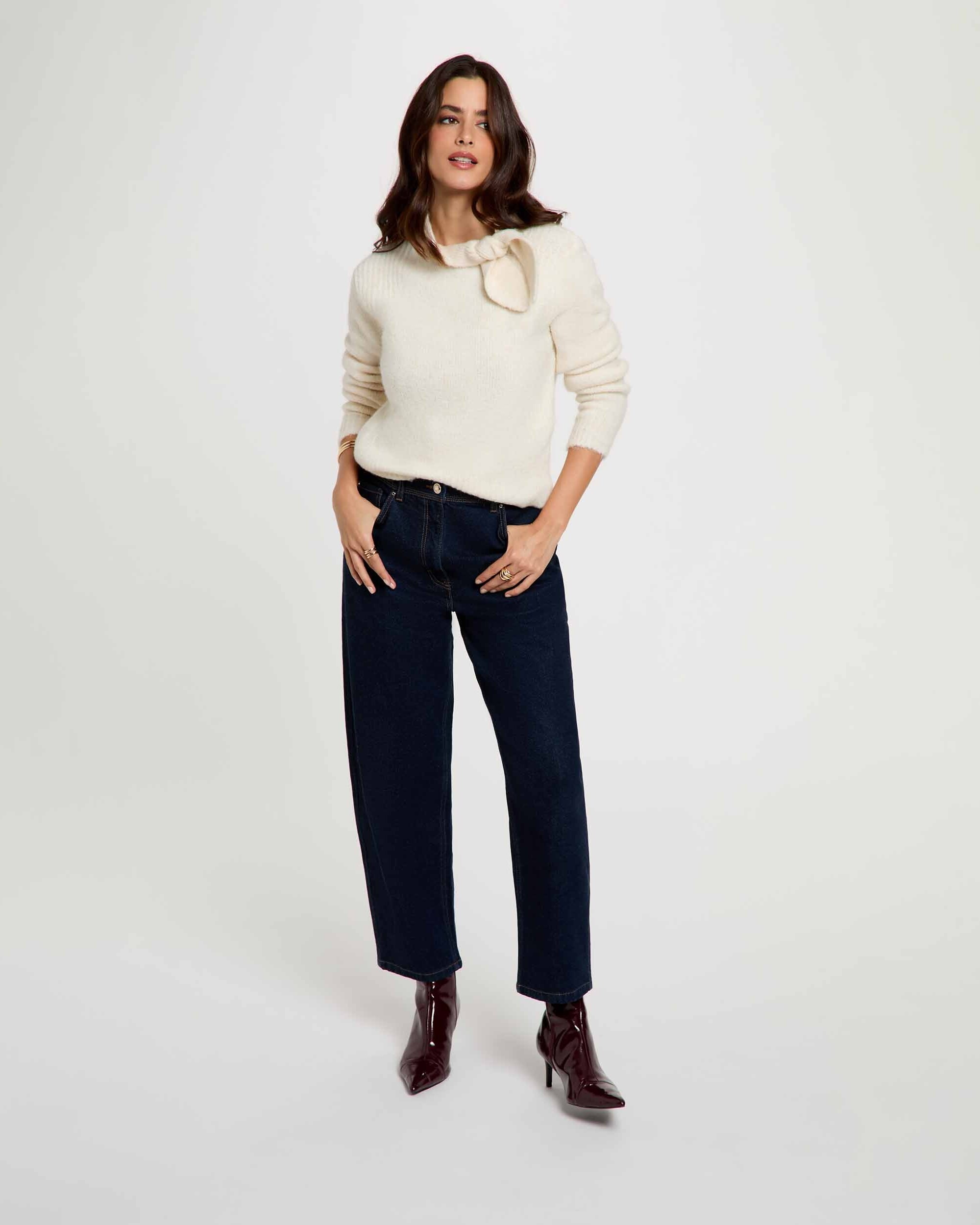 Imagen 4 de Jersey de mujer con cuello con lazo - Morgan - Marfil Marfil