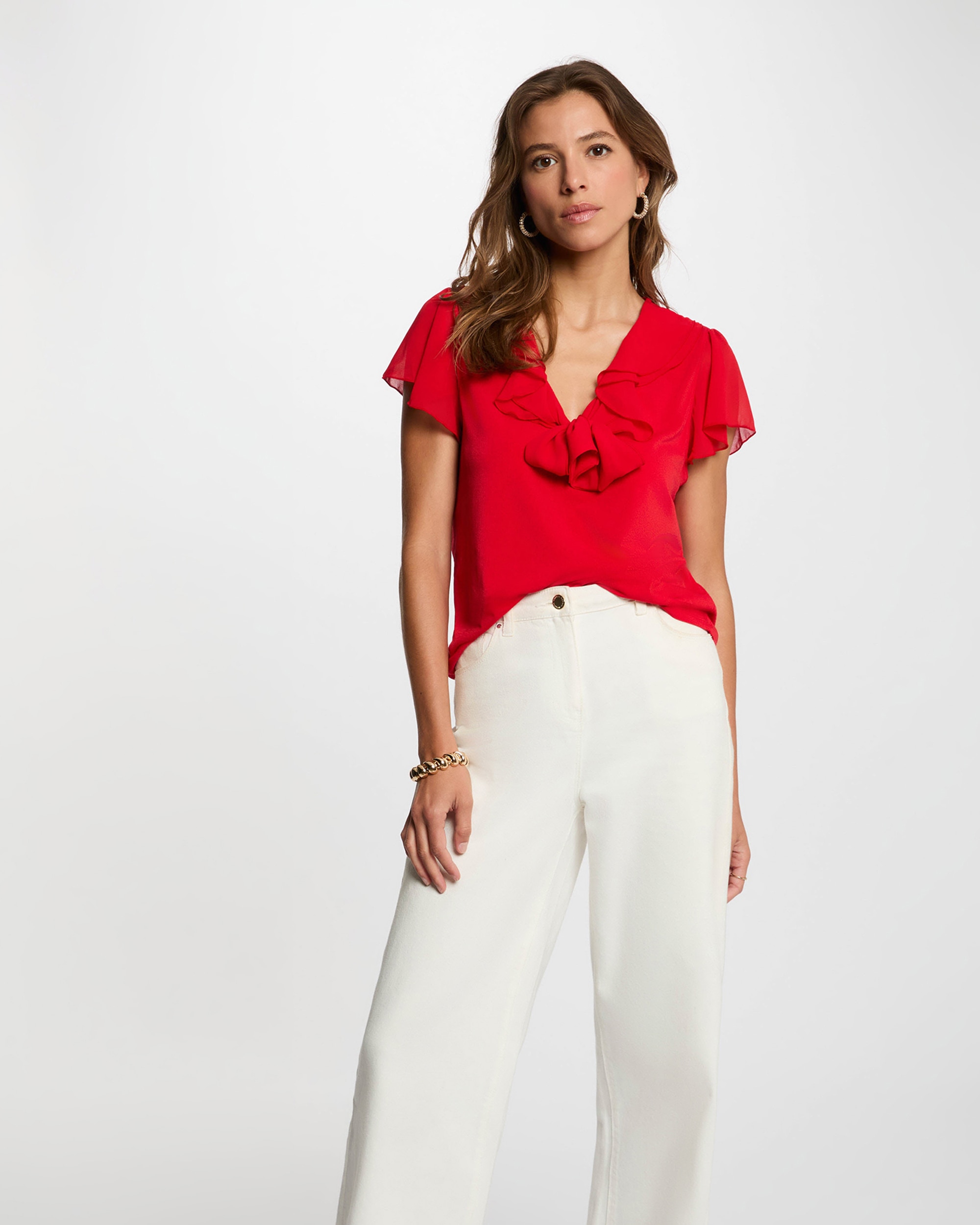 Camiseta de mujer con volantes - Morgan - Rojo Rojo-1