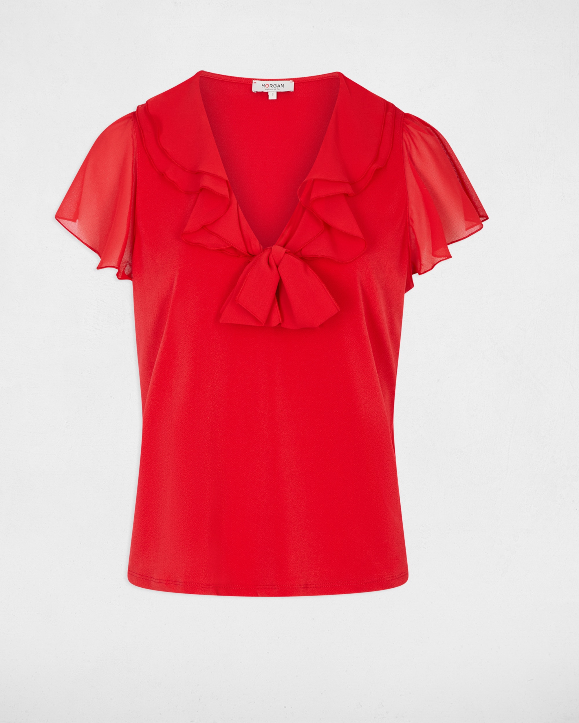 Camiseta de mujer con volantes - Morgan - Rojo Rojo-5