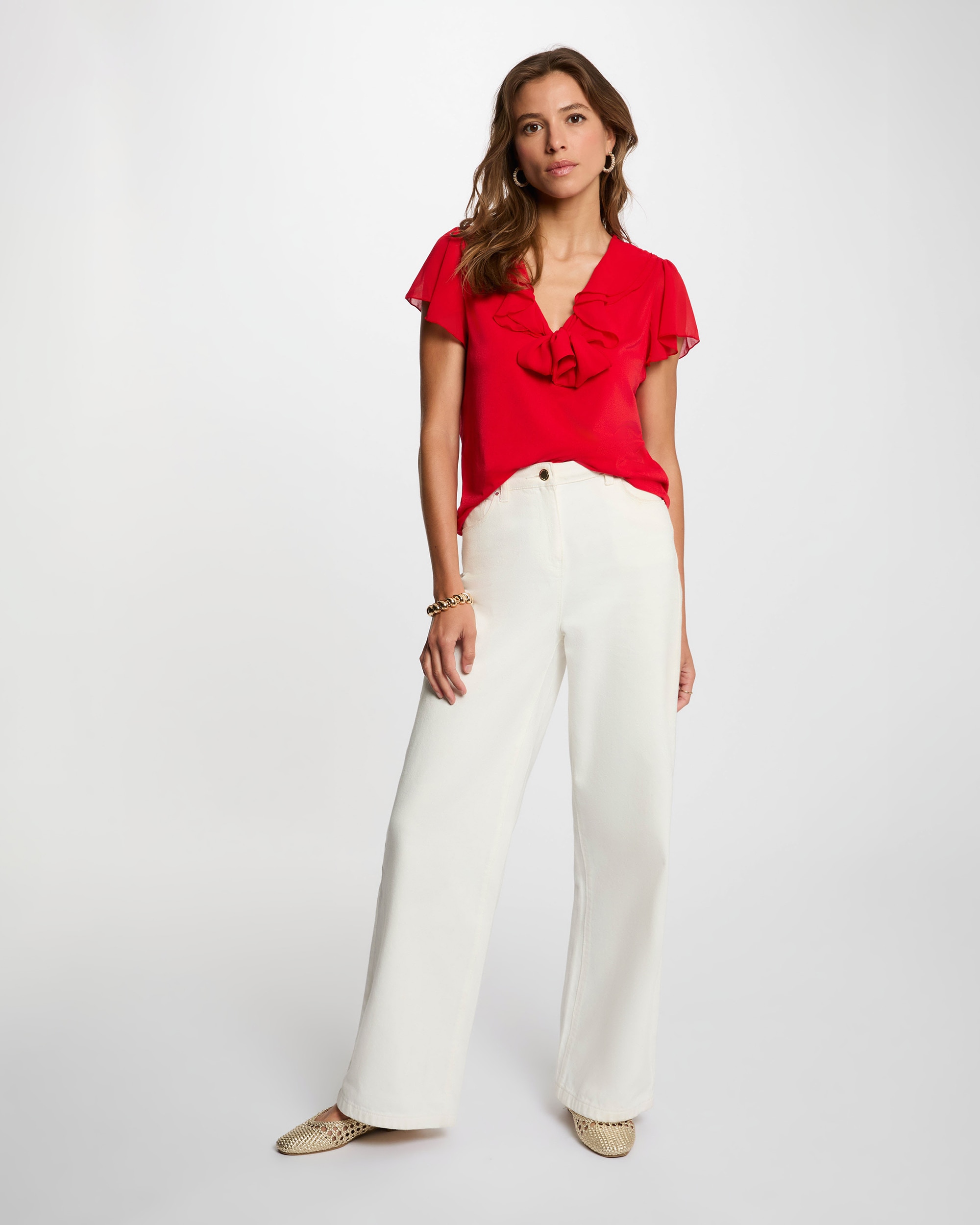 Camiseta de mujer con volantes - Morgan - Rojo Rojo-3