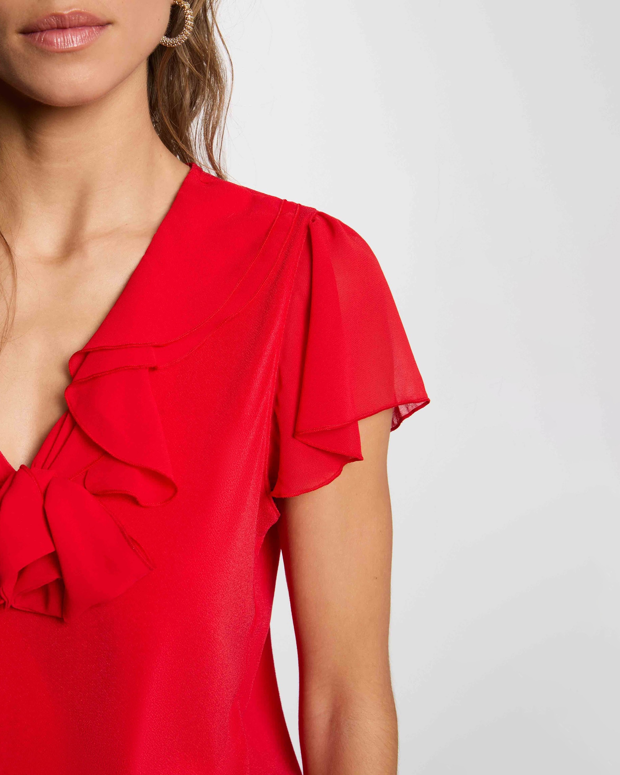 Camiseta de mujer con volantes - Morgan - Rojo Rojo-4