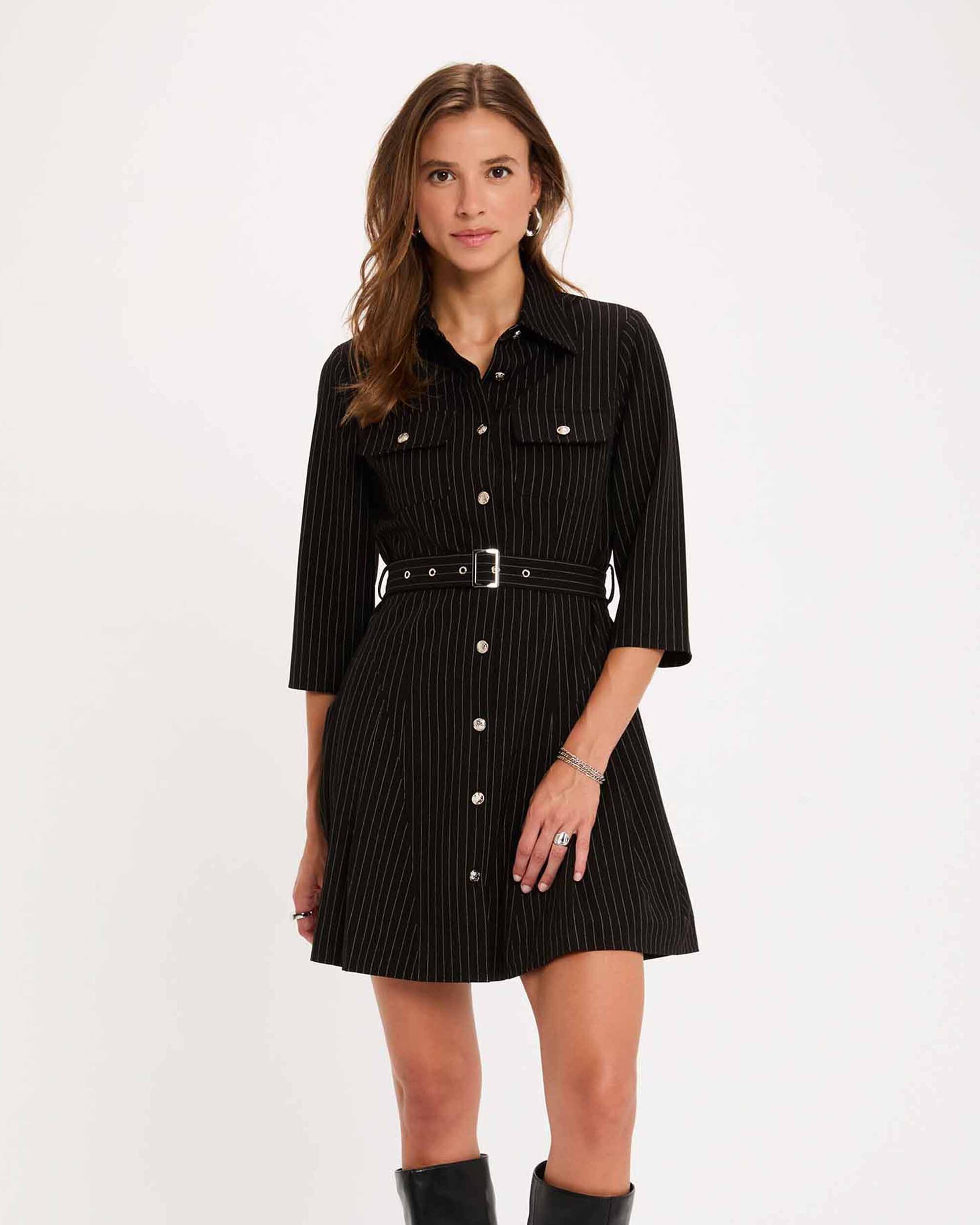 Vestido corto con estampado de rayas - Morgan - Negro Negro-1