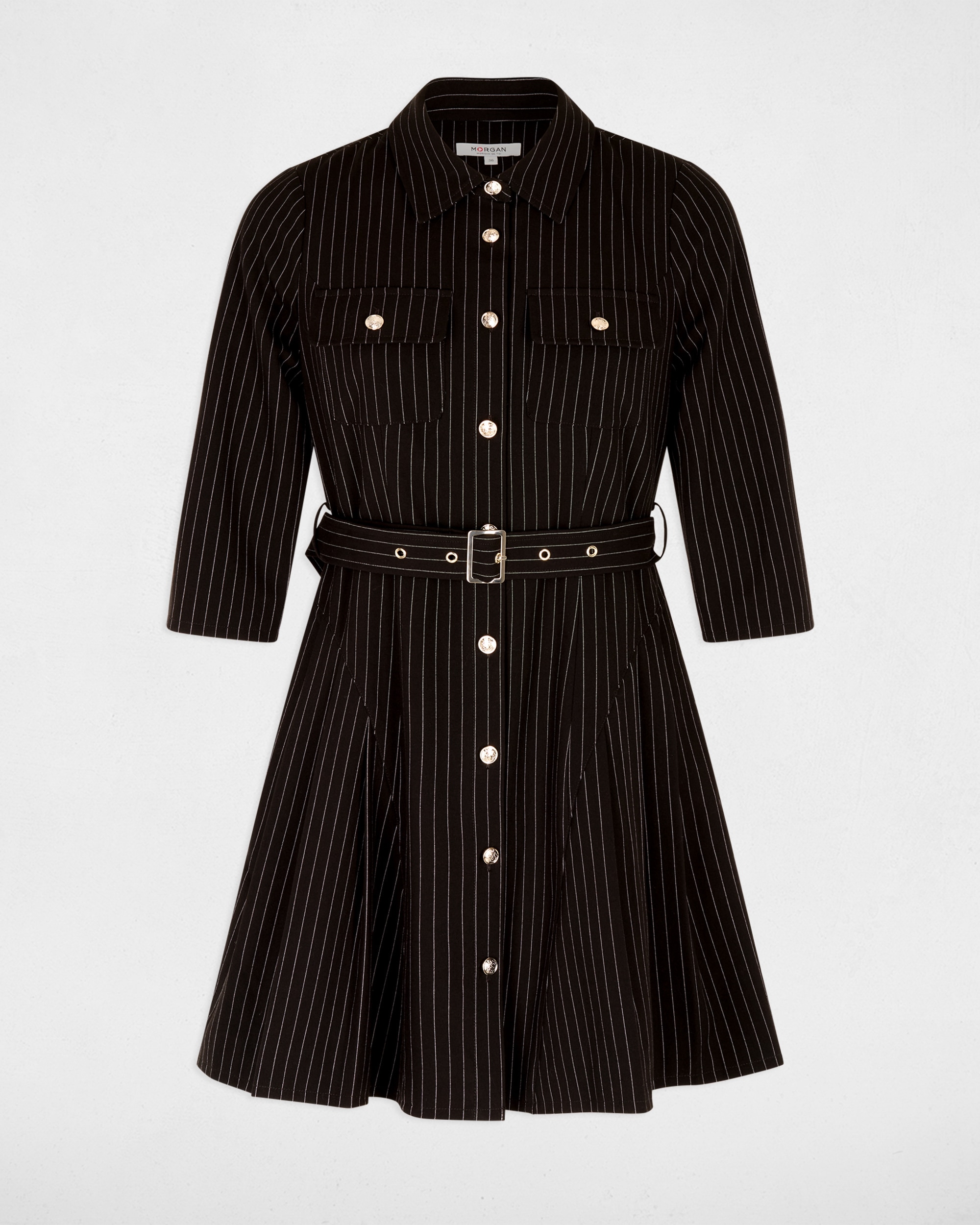 Vestido corto con estampado de rayas - Morgan - Negro Negro-5
