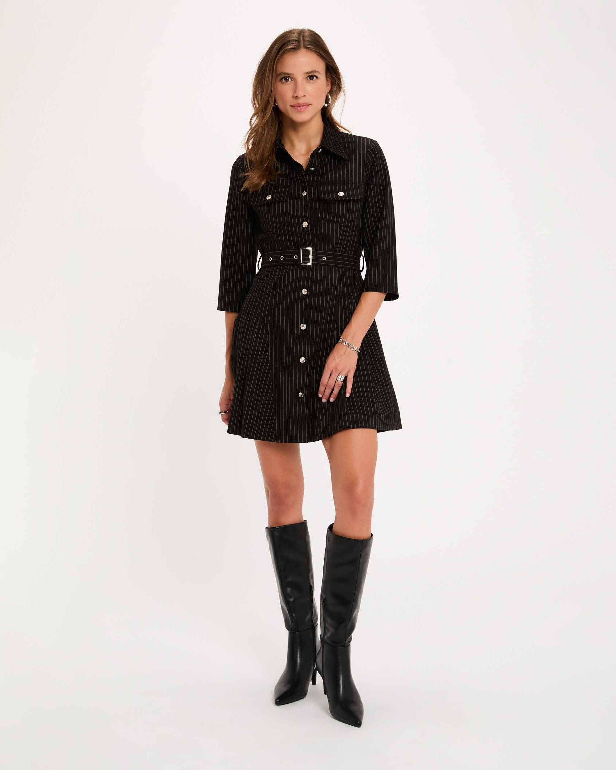 Vestido corto con estampado de rayas - Morgan - Negro Negro-3