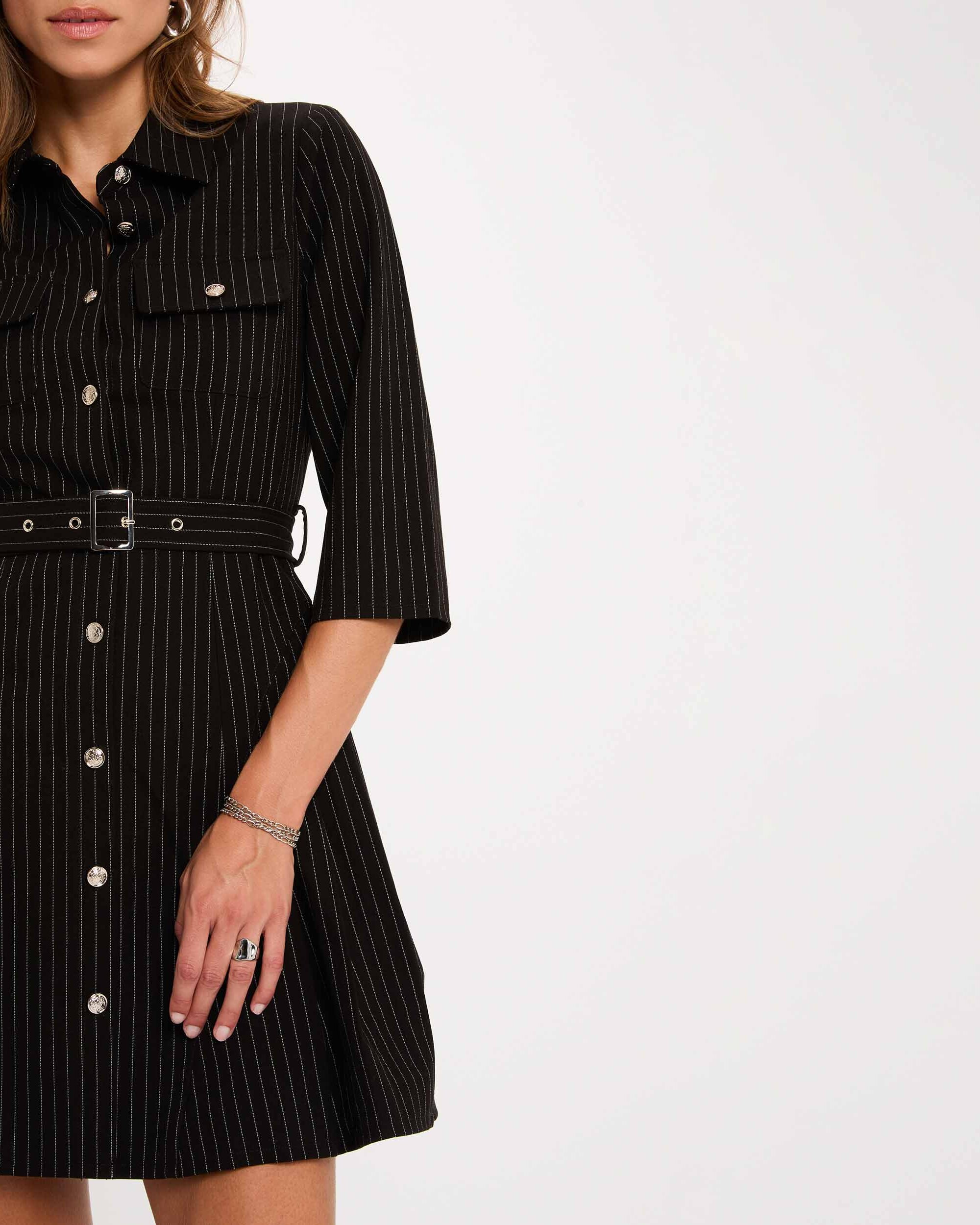 Vestido corto con estampado de rayas - Morgan - Negro Negro-4