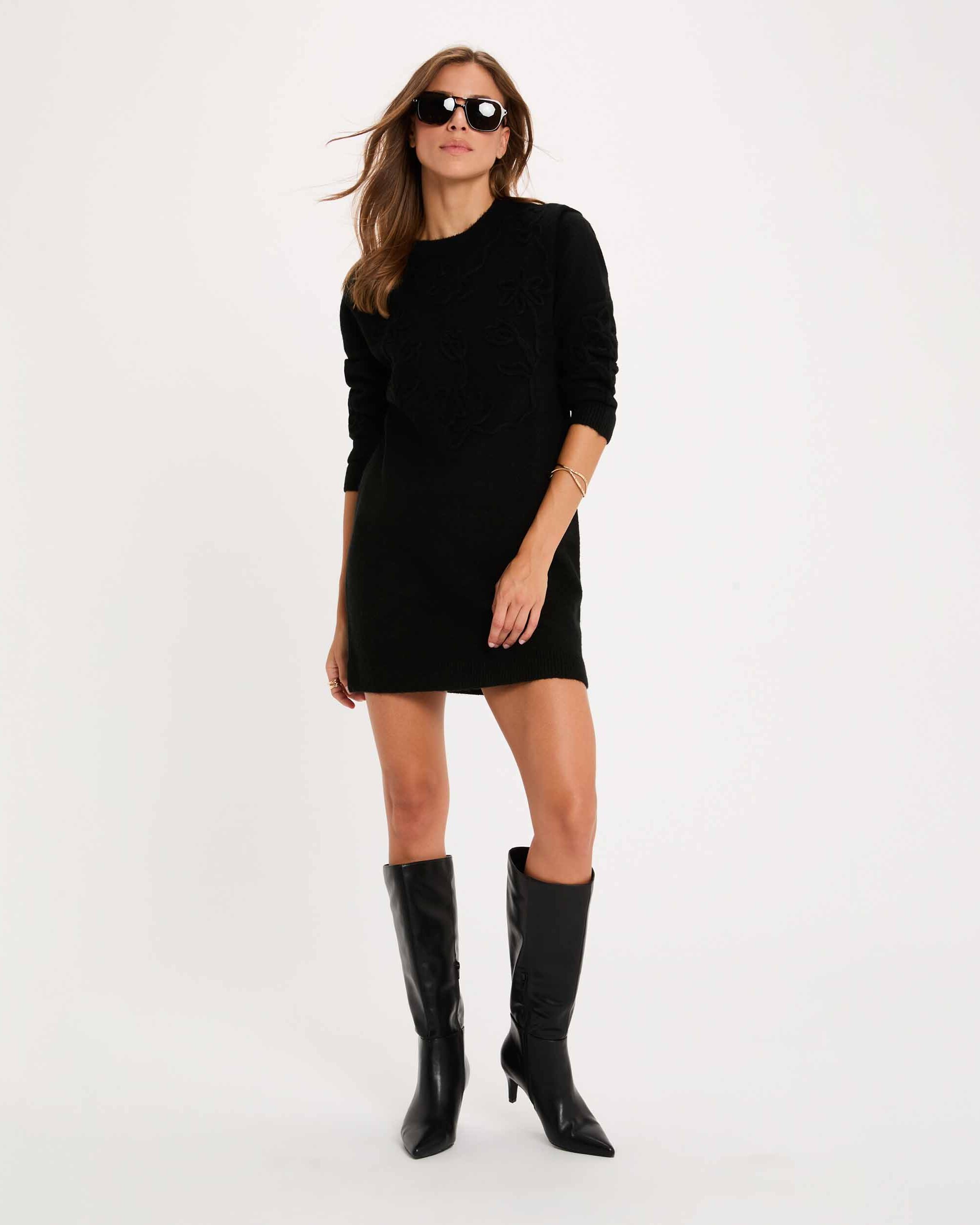 Imagen 3 de Vestido corto de punto con manga larga - Morgan - Negro Negro
