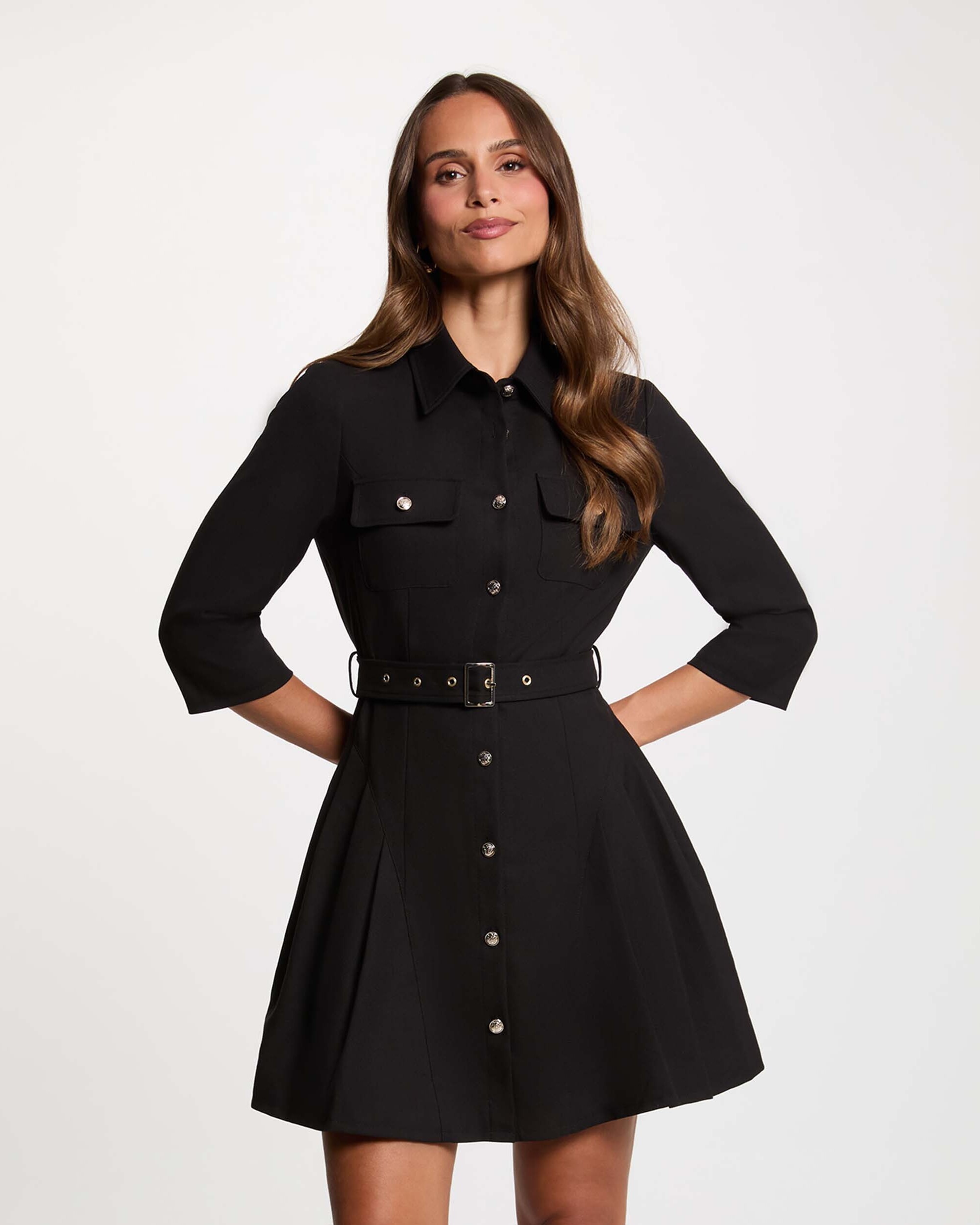 Vestido corto con cinturón - Morgan - Negro Negro-1