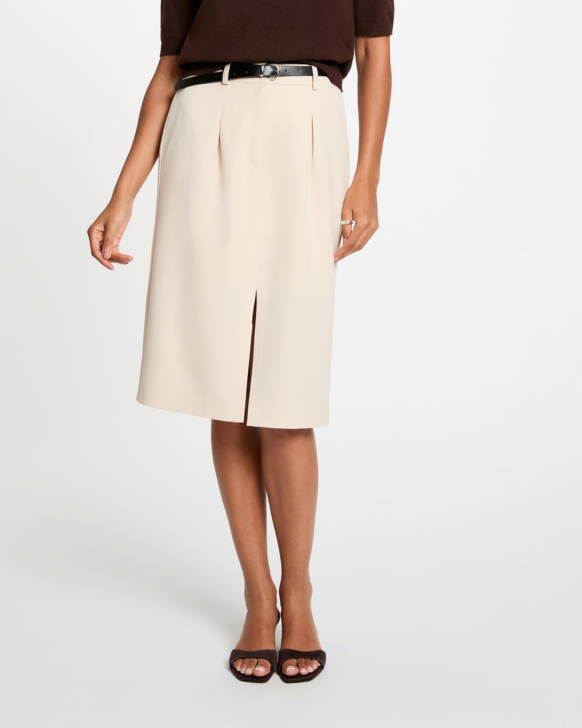 Falda midi con pinzas sastre - Morgan - Beige Beige-1