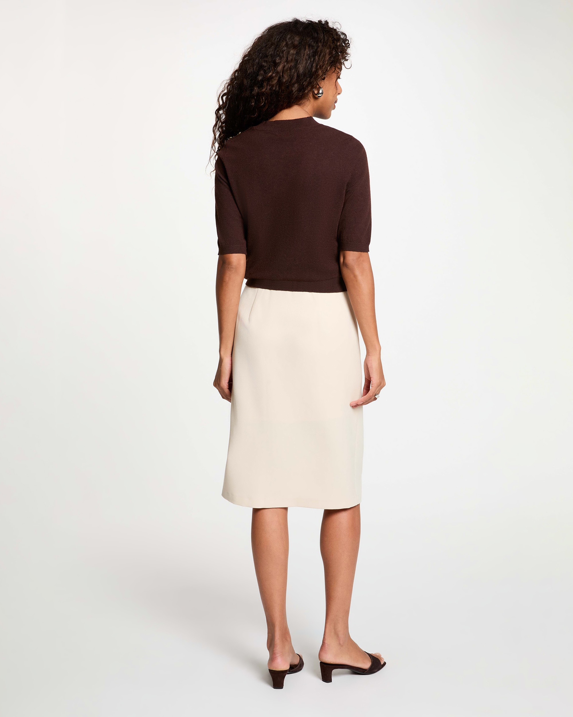 Falda midi con pinzas sastre - Morgan - Beige Beige-2