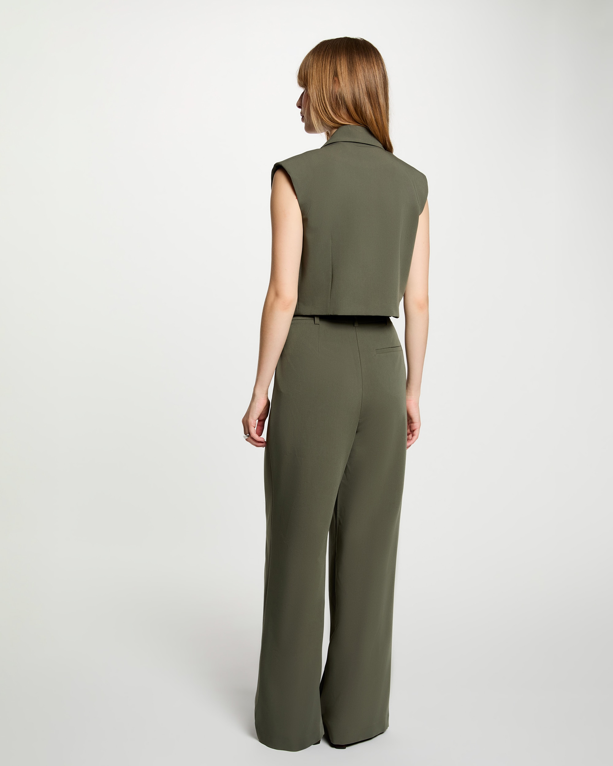 Blazer de mujer crop sin mangas - Morgan - Verde militar Verde militar-3