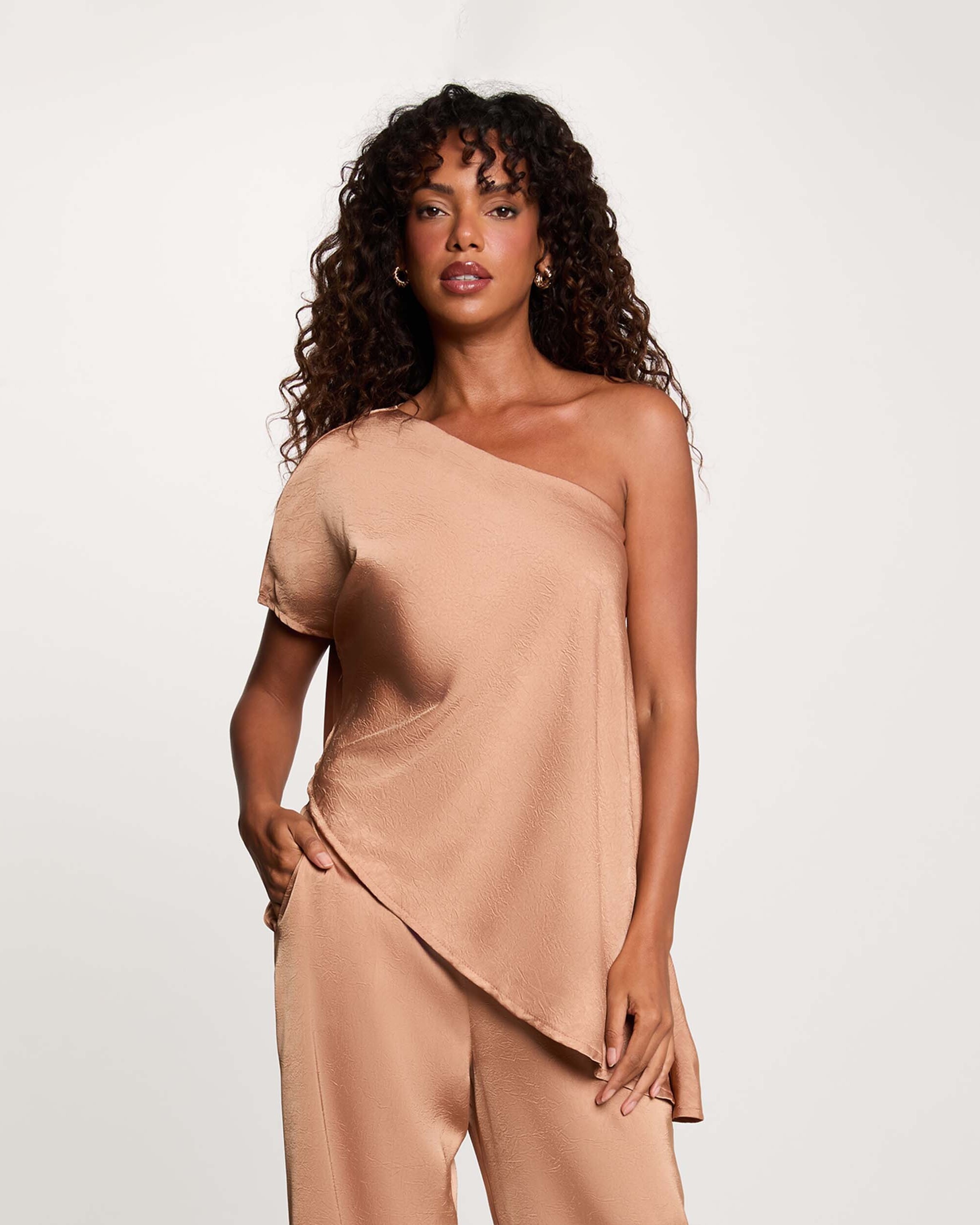 Blusa de mujer con escote asimétrico - Morgan - Bronce metalizado Bronce metalizado-1