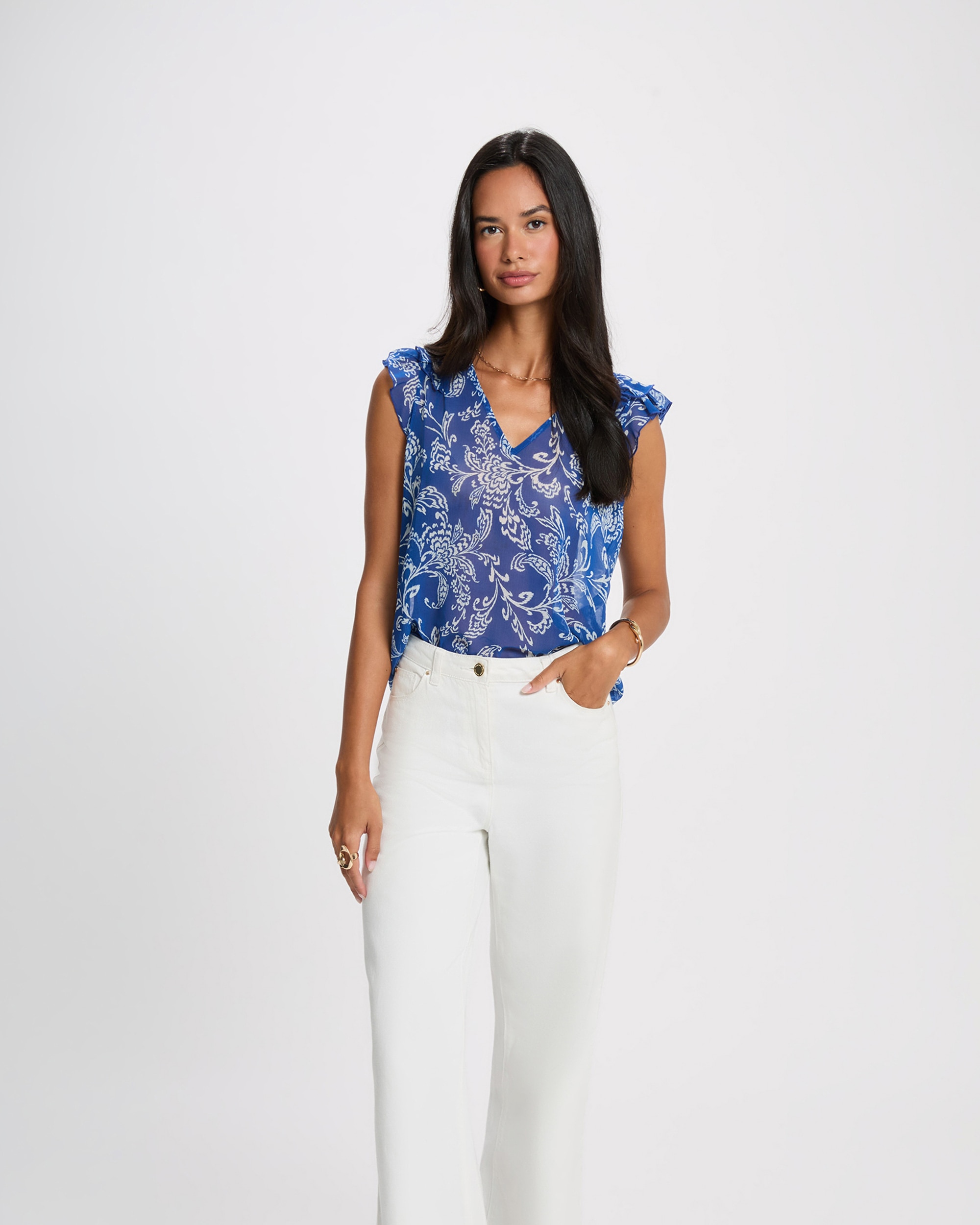 Blusa de mujer con cuello vuelto - Morgan - Azul Azul-1